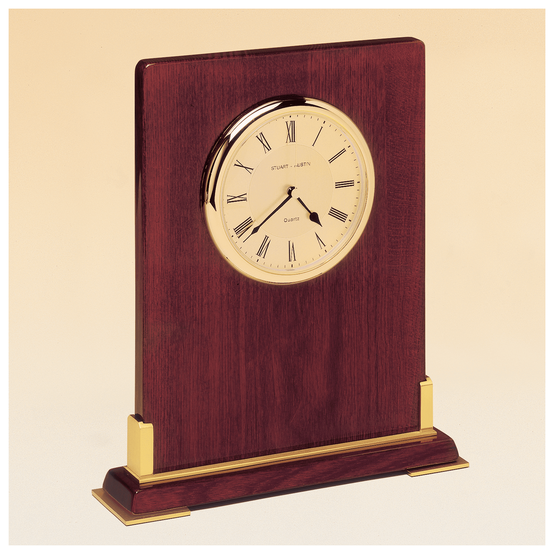 8 3/8" x 10" Desktop Clock, Rosewood Piano Finish Wood with Gold Metal Accents-Plate Not Included