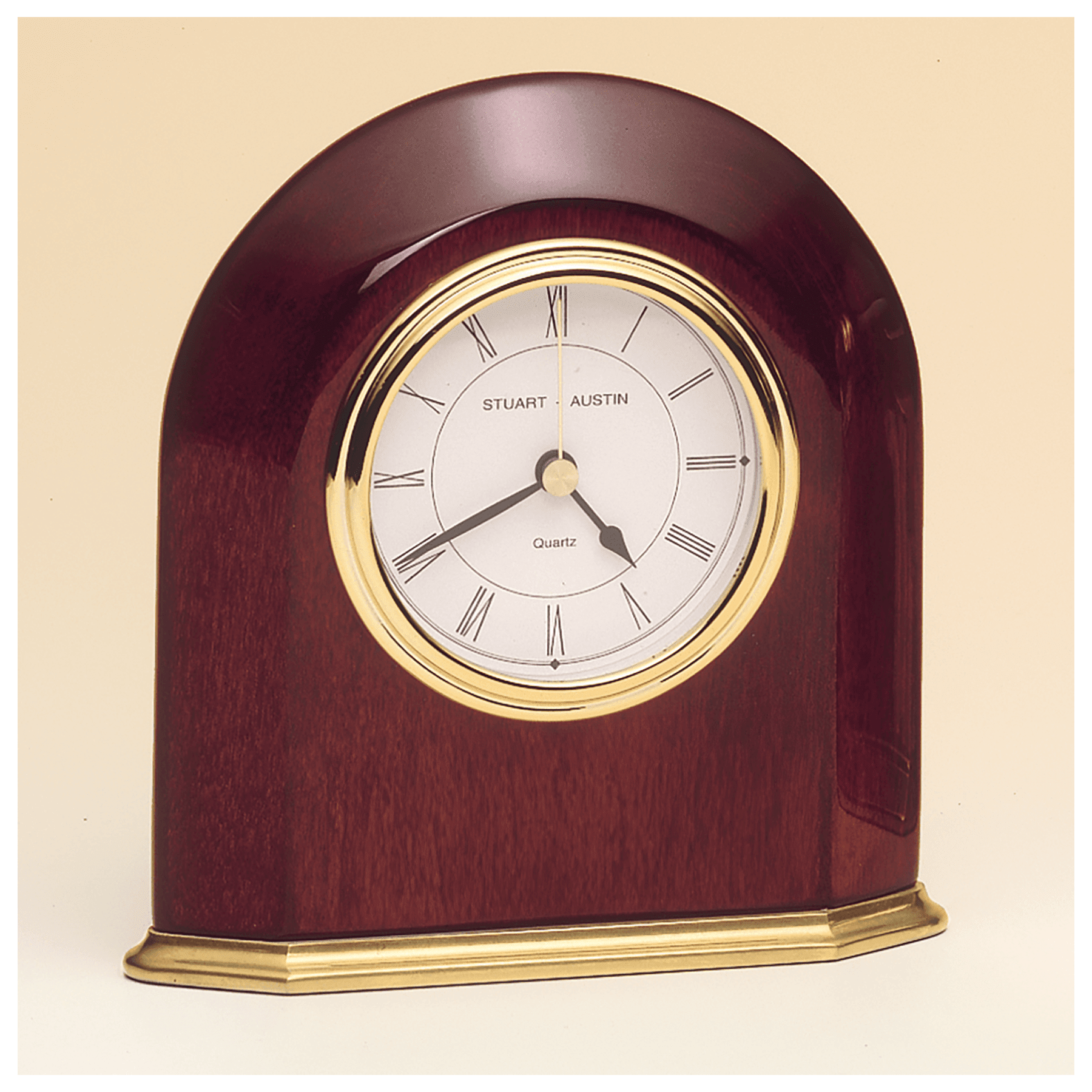 5 5/8" x 5 7/8" Rosewood Piano Finish Arched Table Clock with Solid Brass Base-Plate Not Included