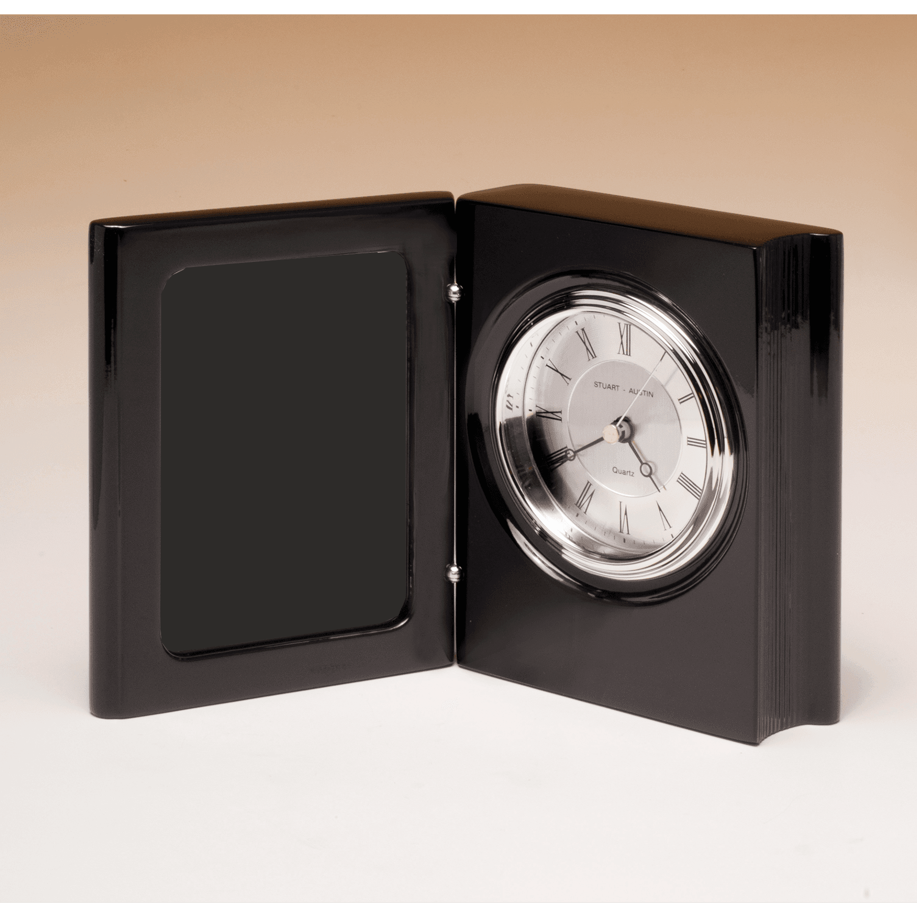 5 3/8" x 4 1/4" Black Piano Finish Book Clock with Diamond Spun Dial, 3 Hand Movement-Plate Not Included