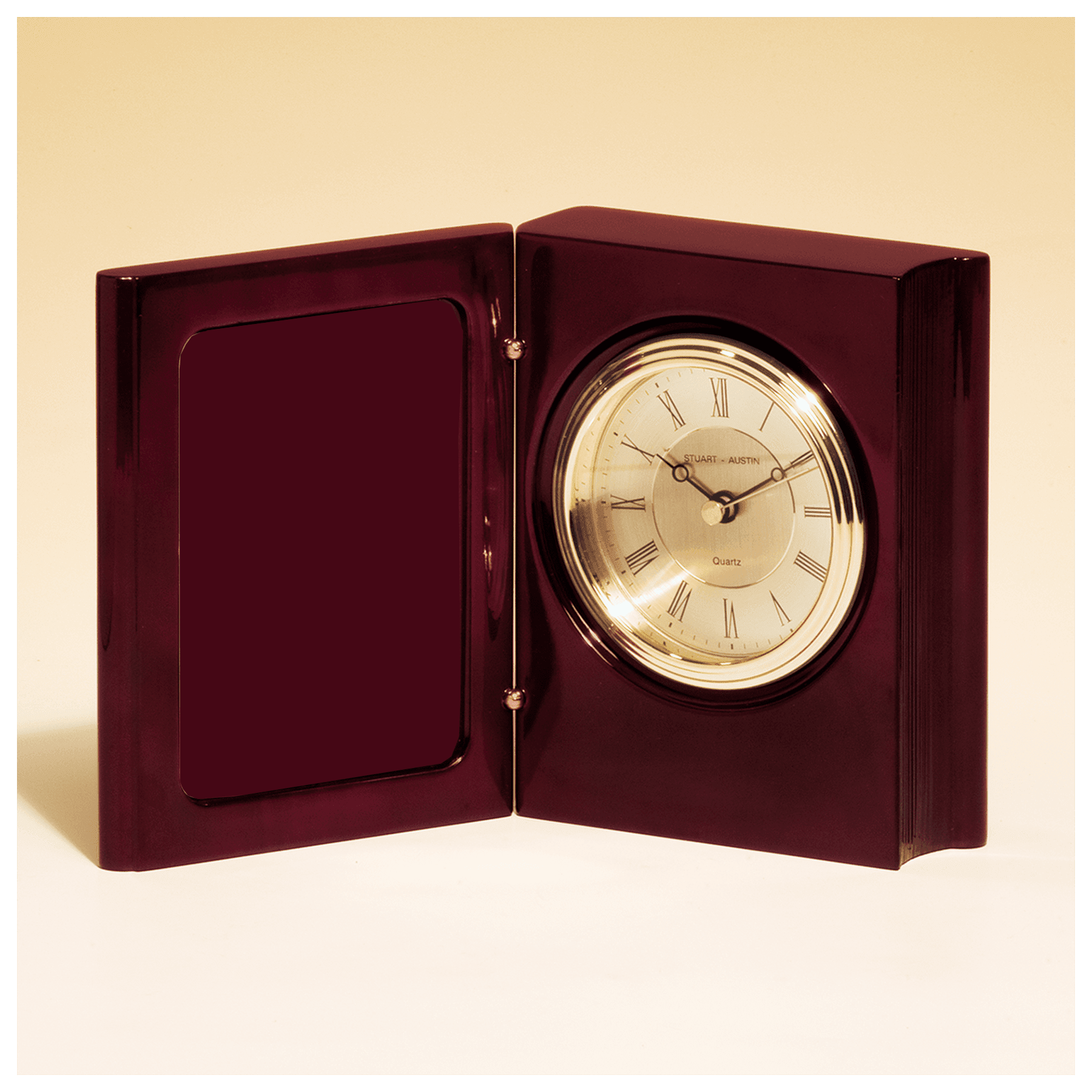 5 3/8" x 4 1/4" Rosewood Piano Finish Book Clock w/Diamond Spun Dial, 3 Hand Movement-Plate Not Included