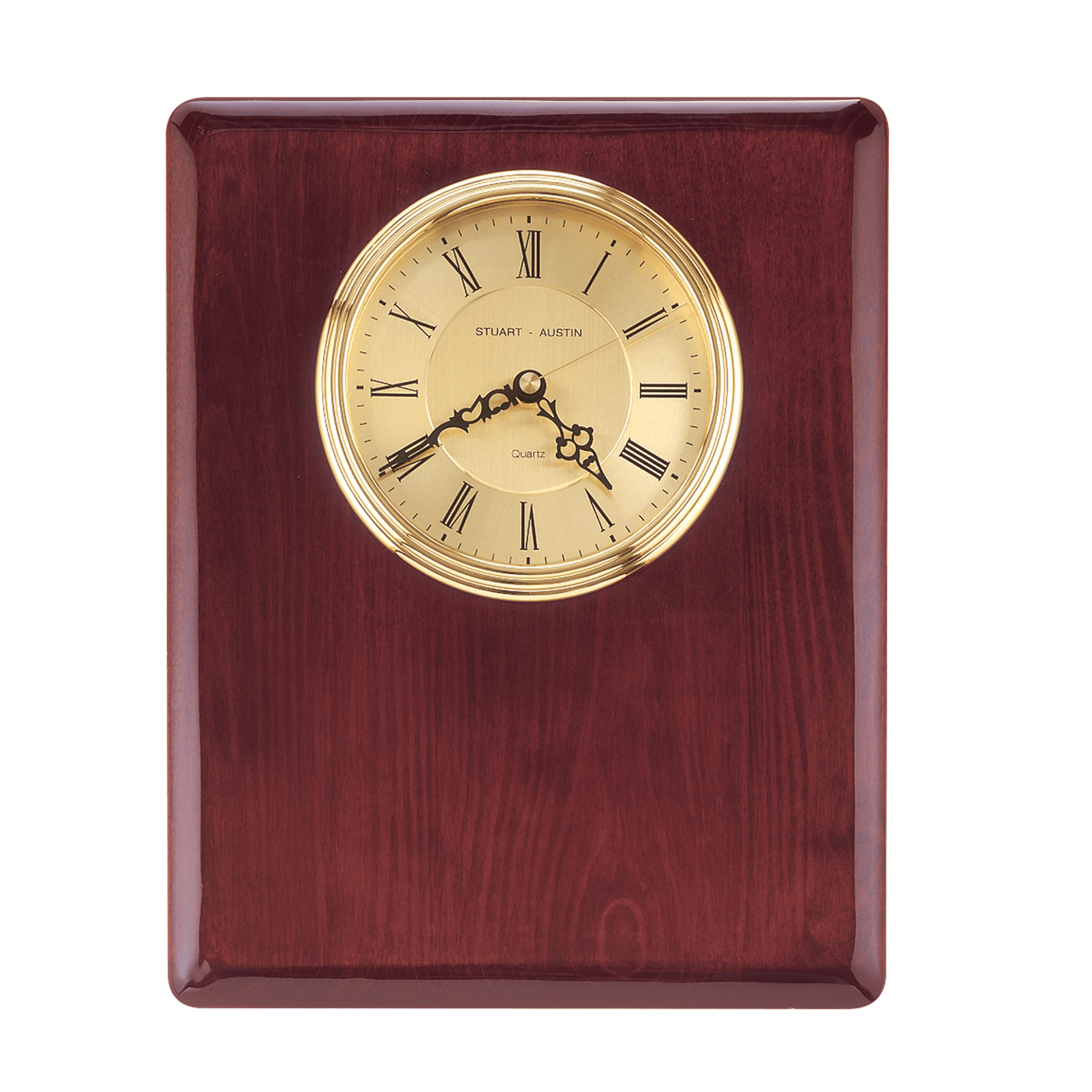 10 1/2" x 13" Rosewood Piano Finish Clock, Waterfall Bezel w/Glass Lens, Gold Dial-Plate Not Included
