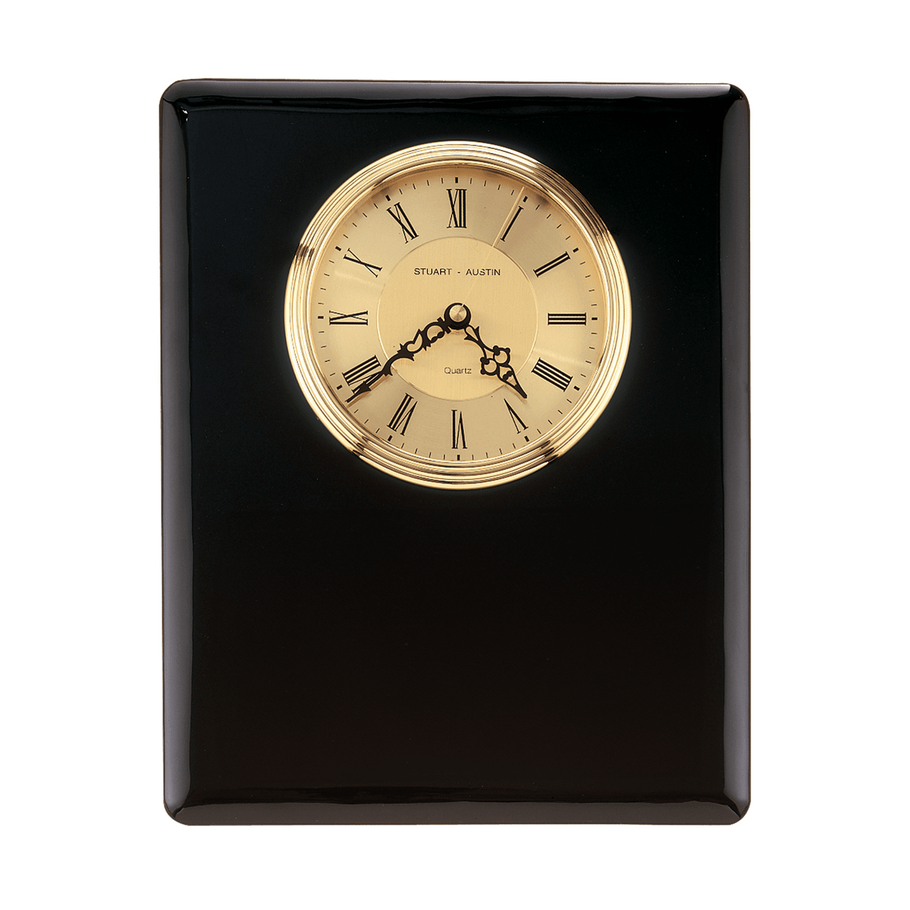10 1/2" x 13" Black Piano Finish Clock, Waterfall Bezel with Glass Lens, Gold Dial-Plate Not Included