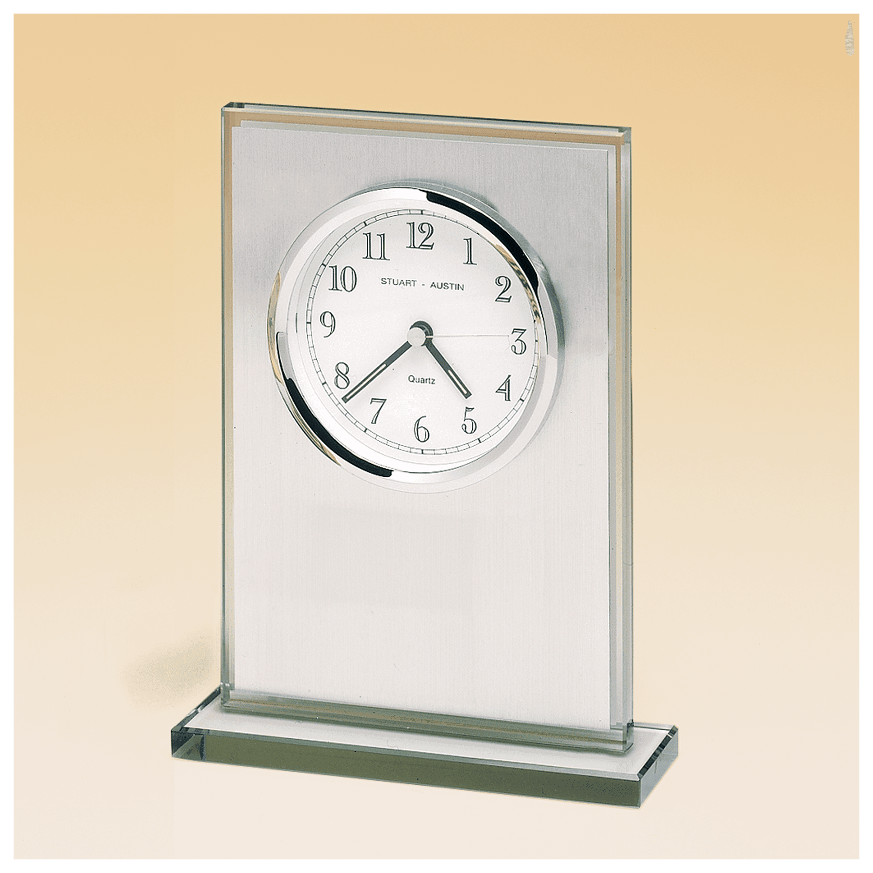 7 1/4" x 4 7/8" Glass Clock, Brushed Aluminum Panel, White Dial-Plate Not Included