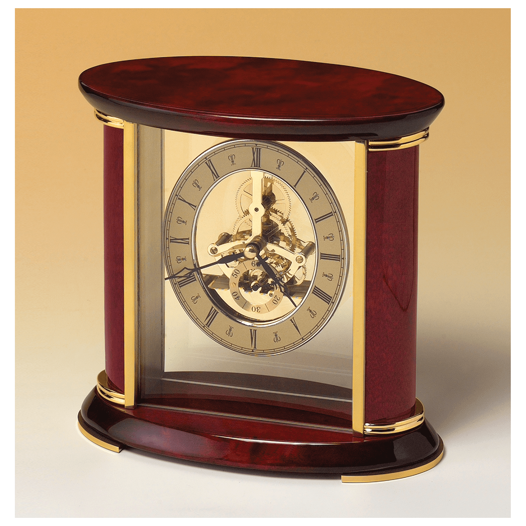 7" x 9" Skeleton Clock w/Sub-Second Dial, Brass Finish Movement, Rosewood Piano Accents-Plate Not Included