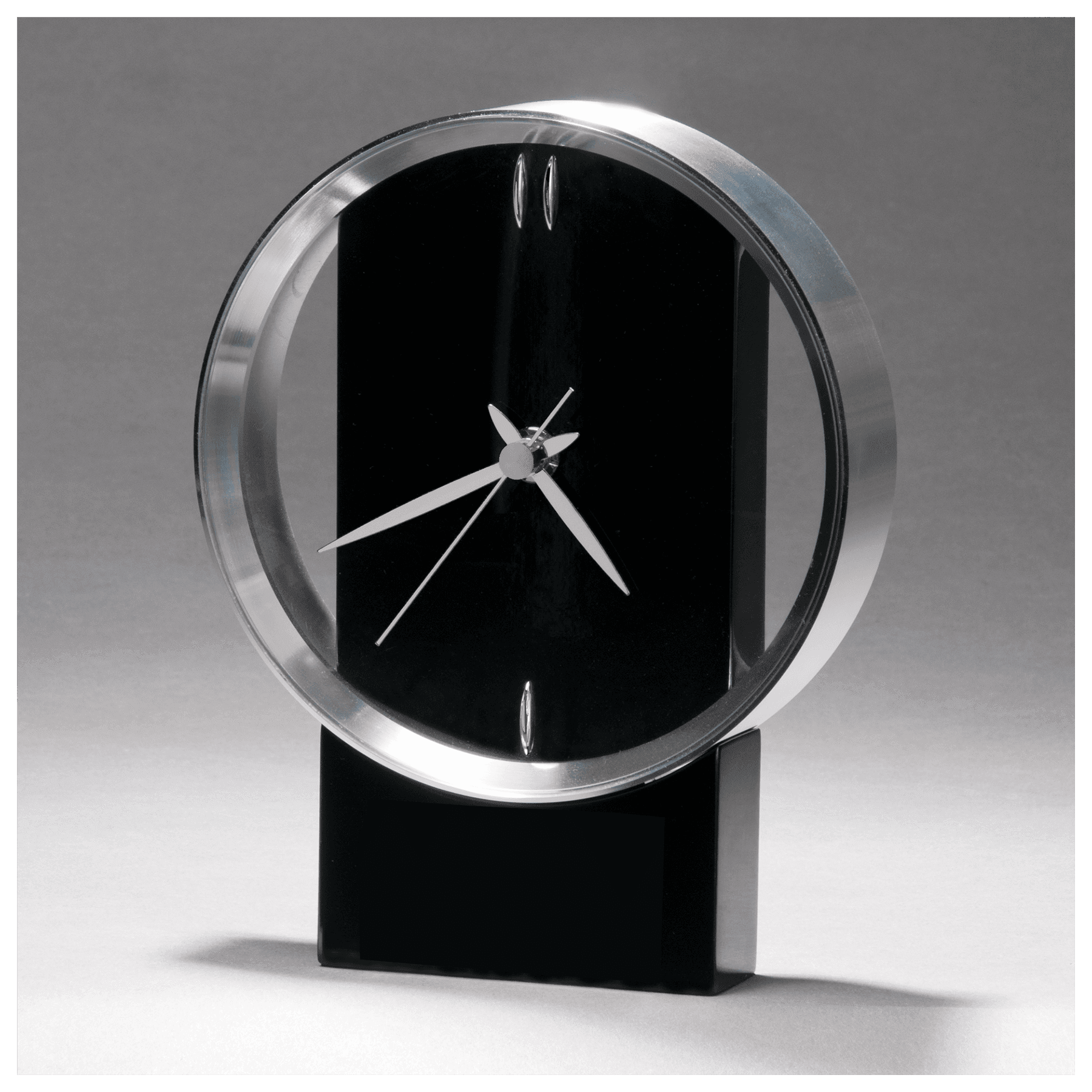 5 5/8" x 7 3/4" Modern Design Clock w/Brushed Silver Bezel, Black High Gloss Base-Plate Not Included