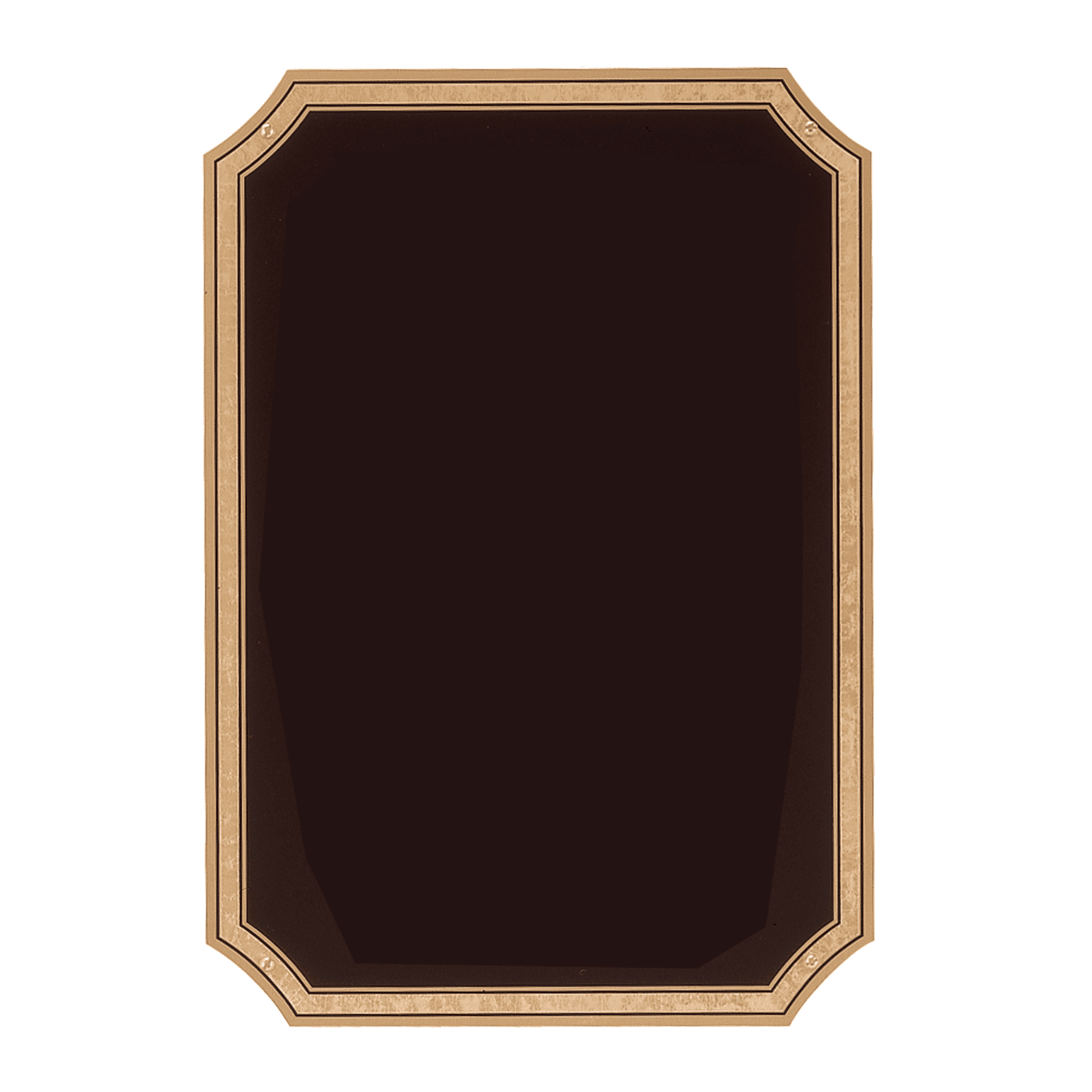7" x 10" Black Polished Brass Plated Steel Plate with Four Holes, Notched Corners, and Gold Florentine Border