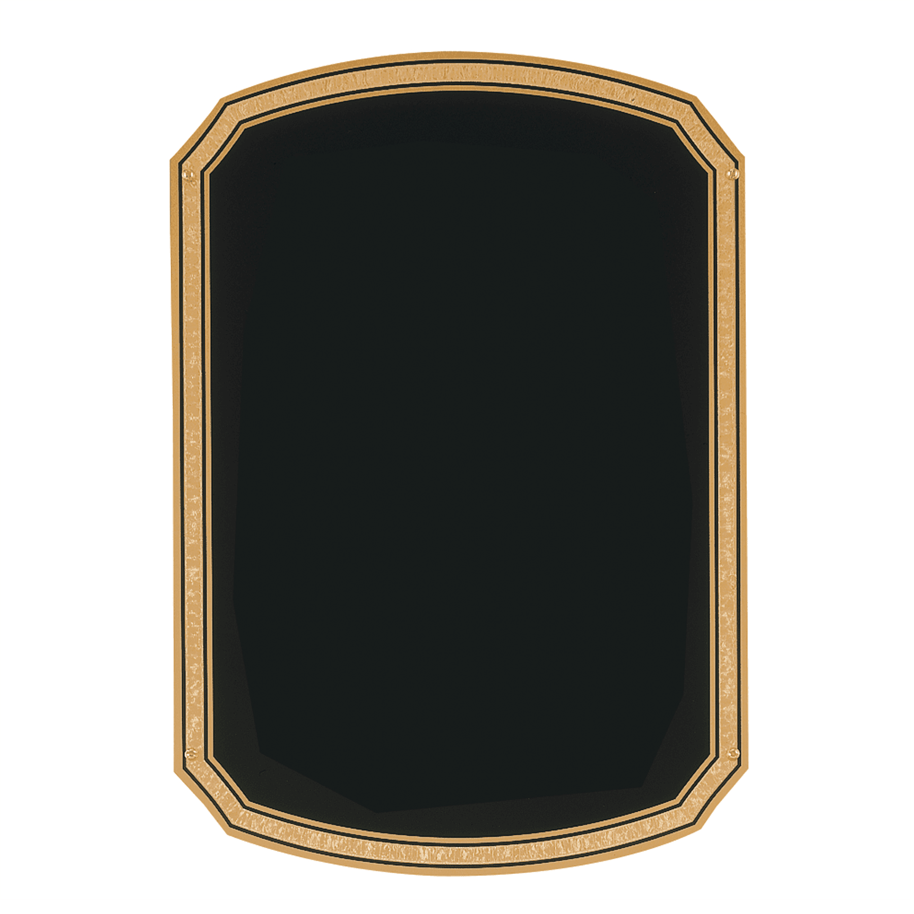 9" x 13"  Black Brass Plated Steel Plate with Notched Corners, Gold Florentine Border and Four Holes