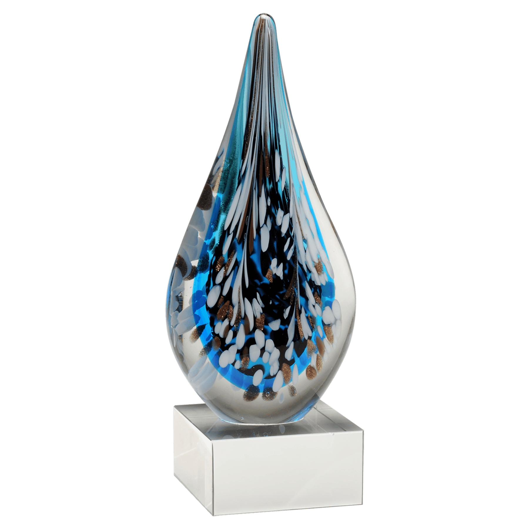 10" Multi-Colored Teardrop Art Glass on Clear Glass Base-No Plate