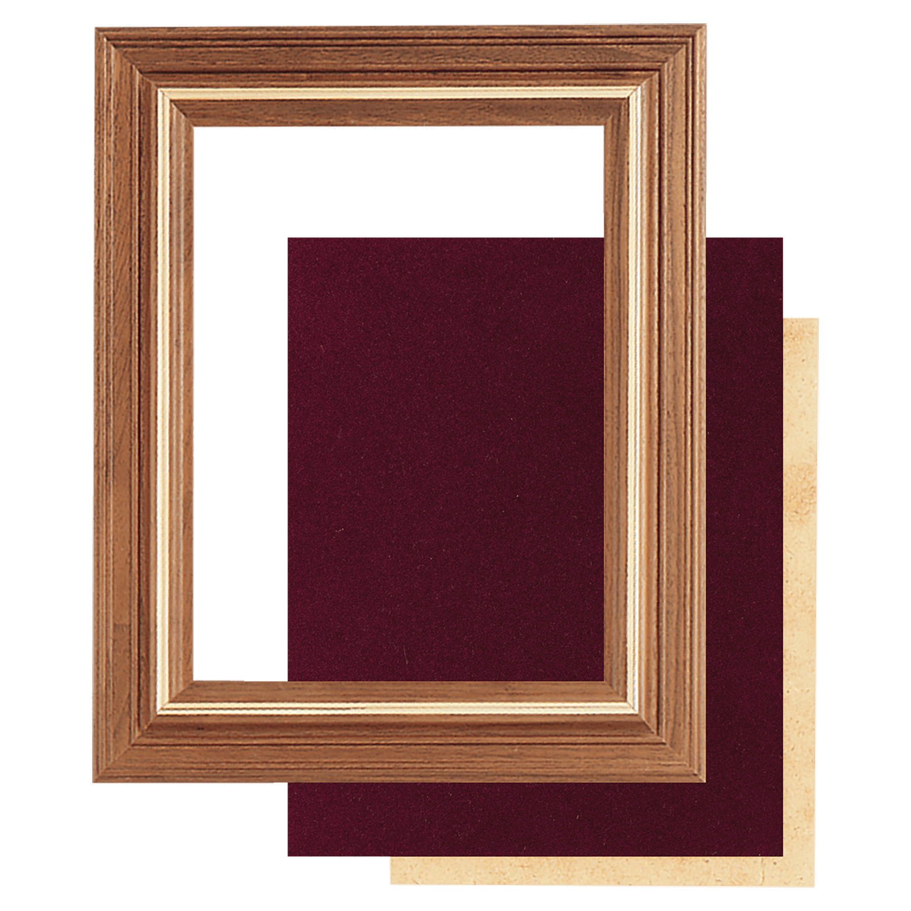 18" x 25" American Walnut Airflyte Frame Kit with Gold Trim and Maroon Velour Backing