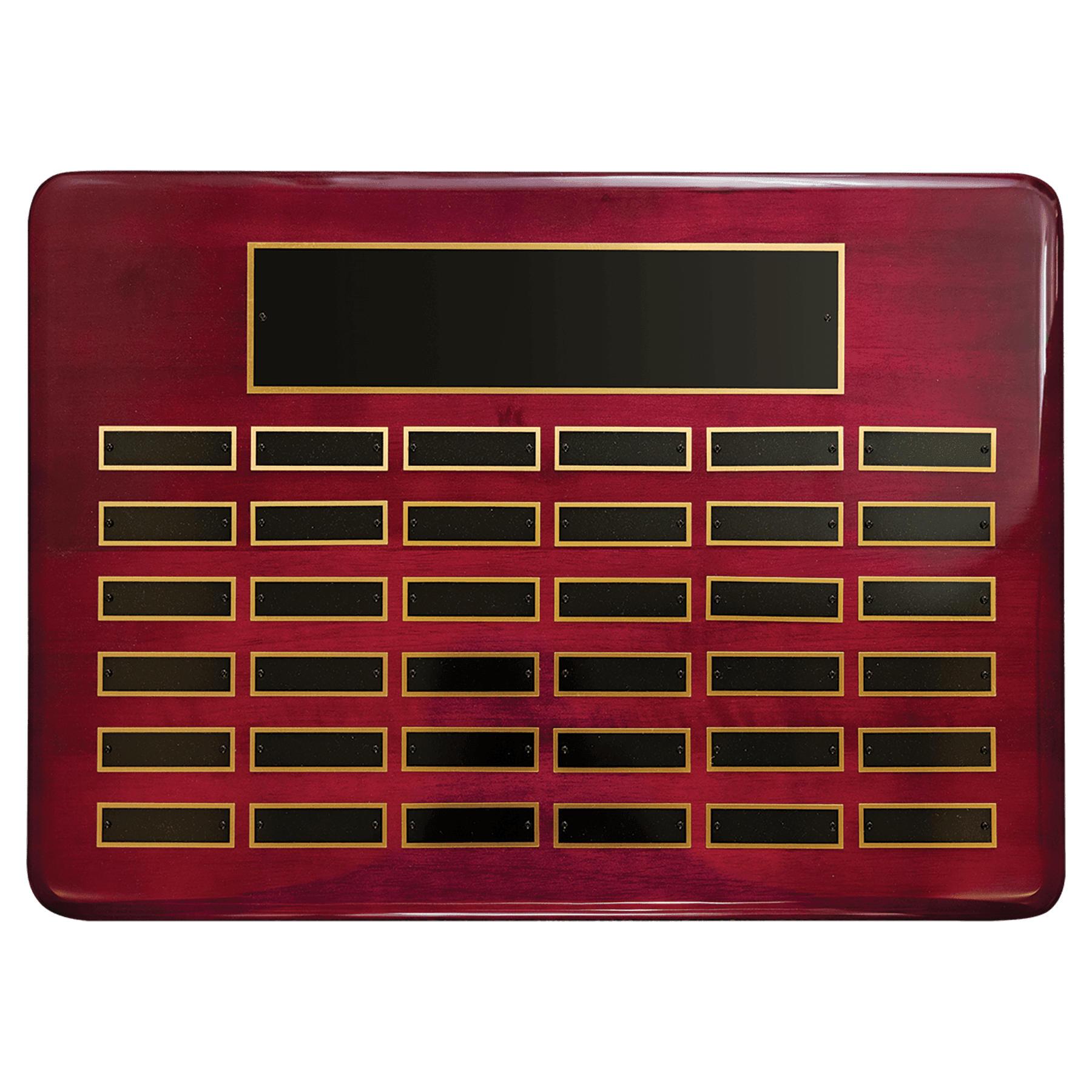 15" x 21"/Plates 7/8" x 2 3/4" Rosewood Piano Finish 36 Plate Perpetual Plaque with Black Brass Plates