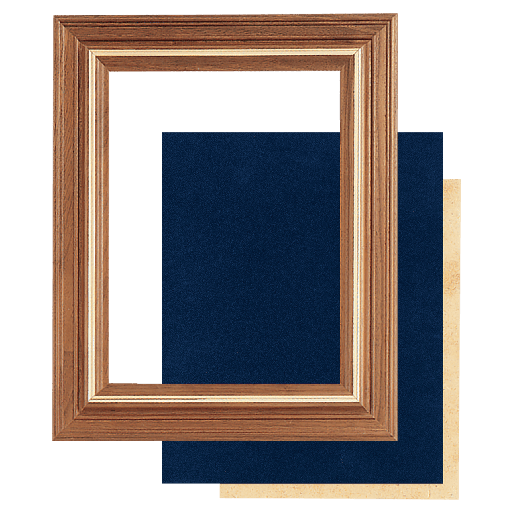 13" x 16" American Walnut Airflyte Frame with Gold Trim and Blue Velour Backing