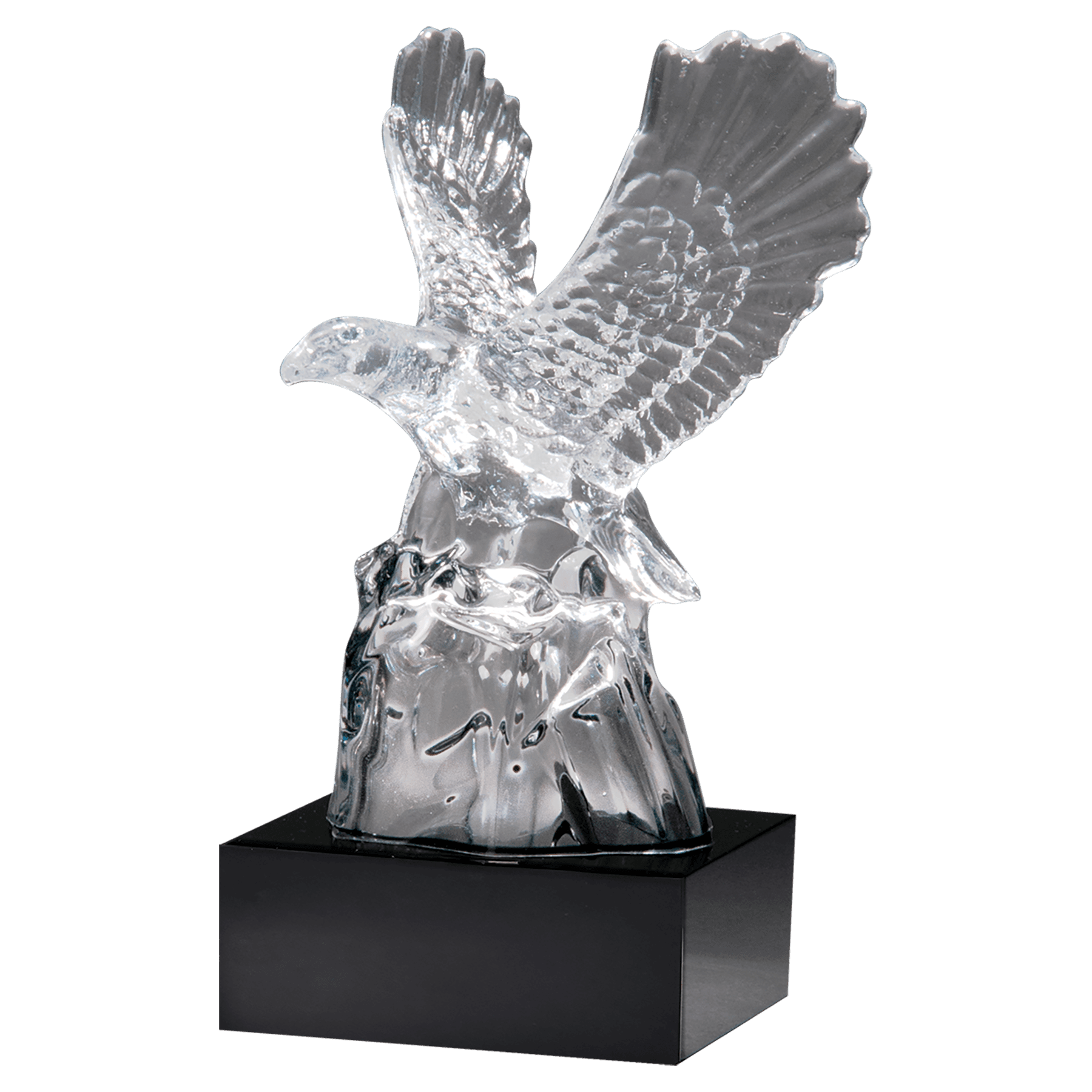 Beatiful Carved Crystal Eagle on a Black Crystal Base-No Plate