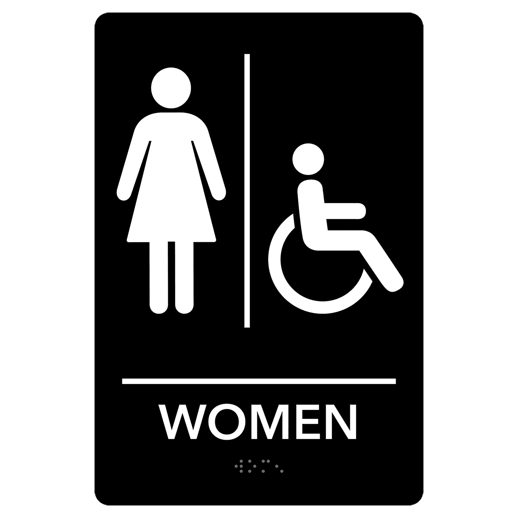Women Accessible Restroom Pre-Designed ADA Sign, Black/White, 6" x 9"