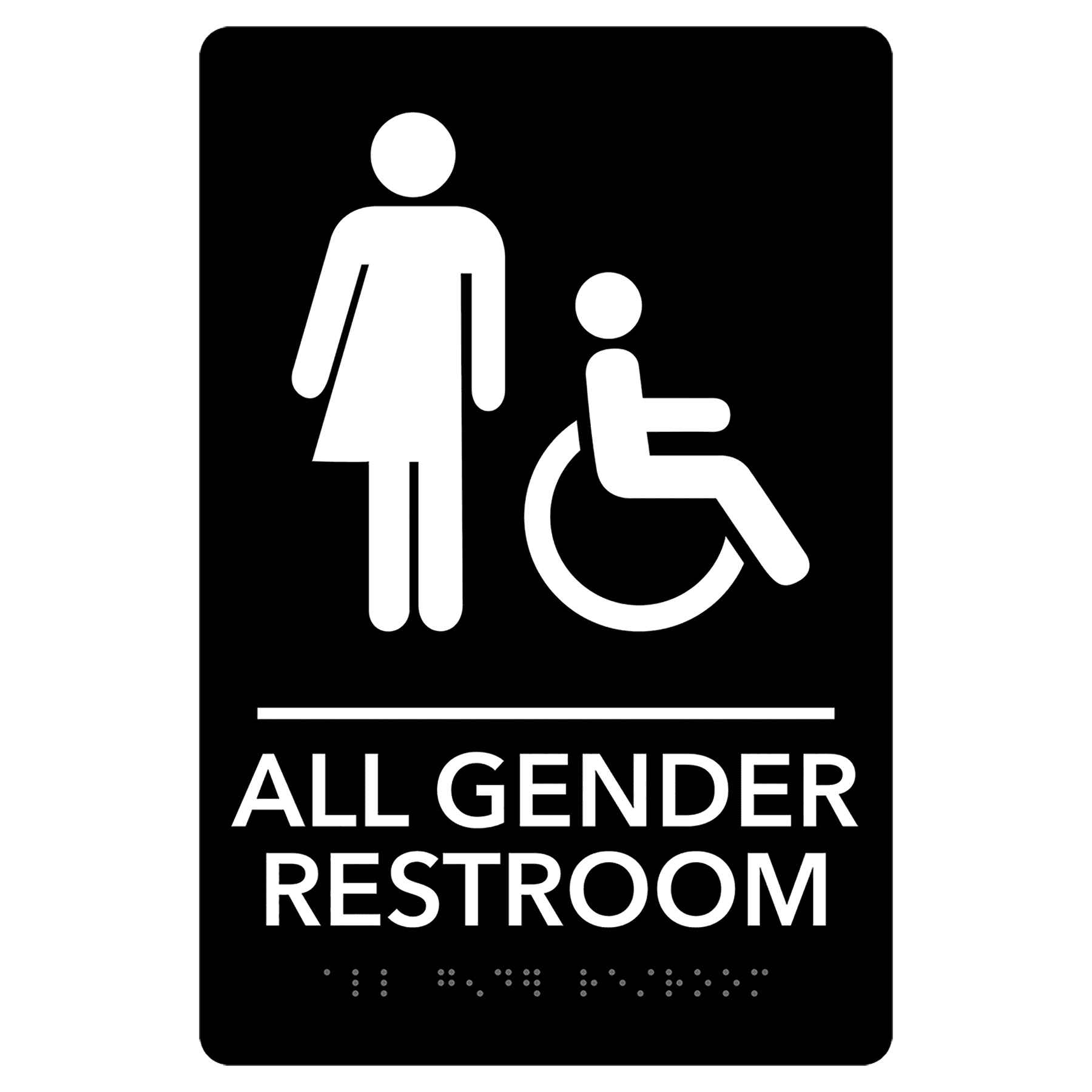 All Gender Accessible Restroom Pre-Designed ADA Sign, Black/White, 6" x 9"