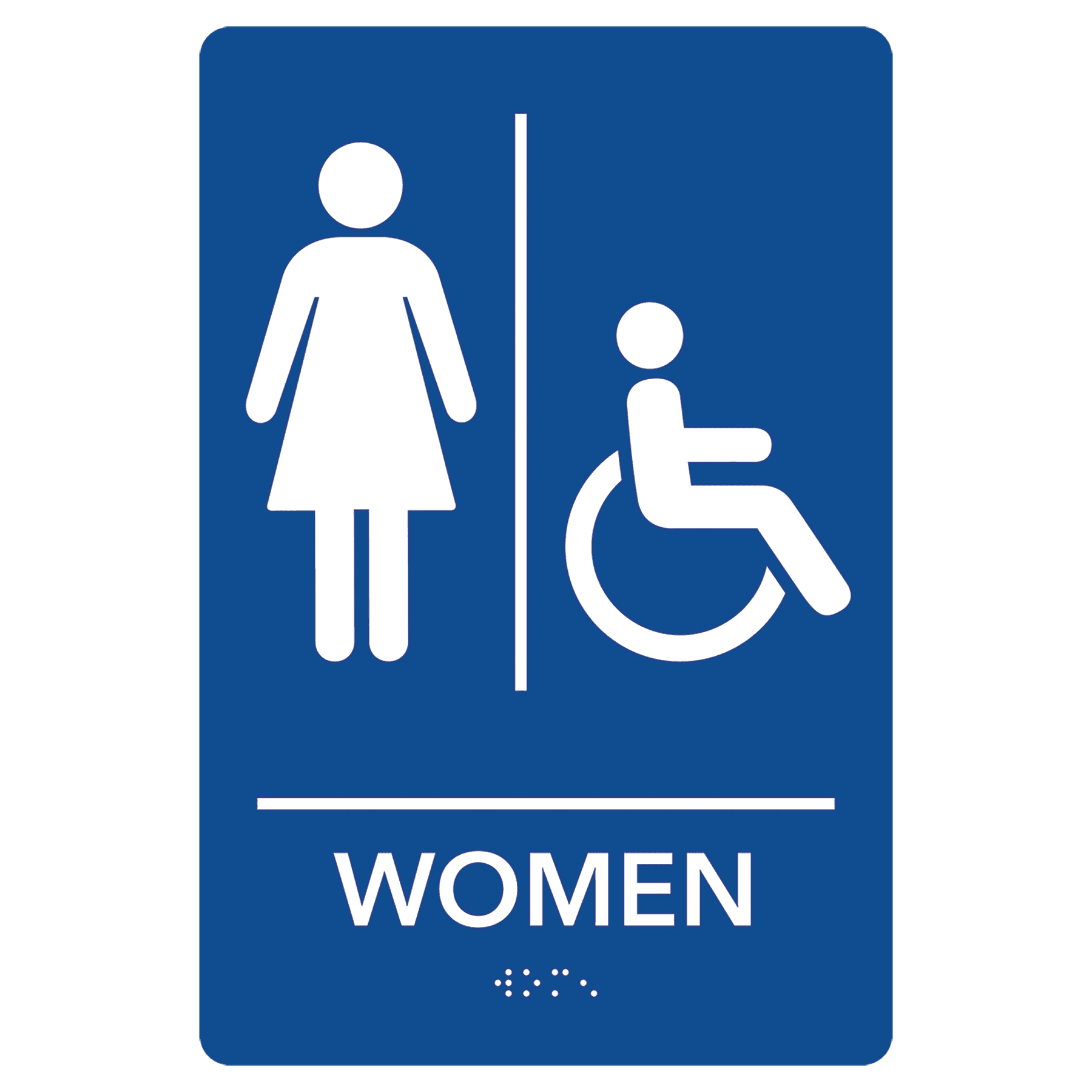 Women Accessible Restroom Pre-Designed ADA Sign, Blue/White, 6" x 9"