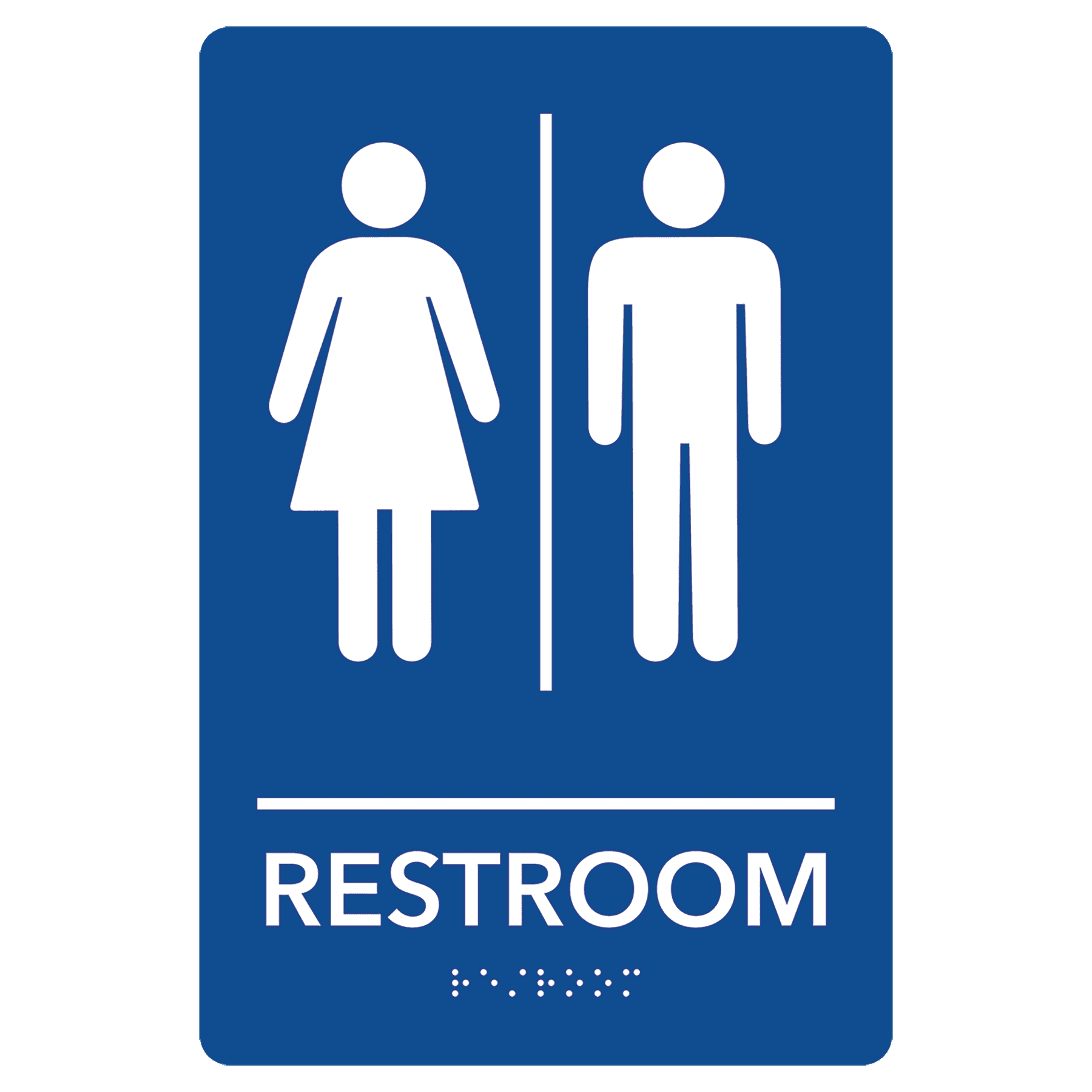 Unisex Restroom Pre-Designed ADA Sign, Blue/White, 6" x 9"