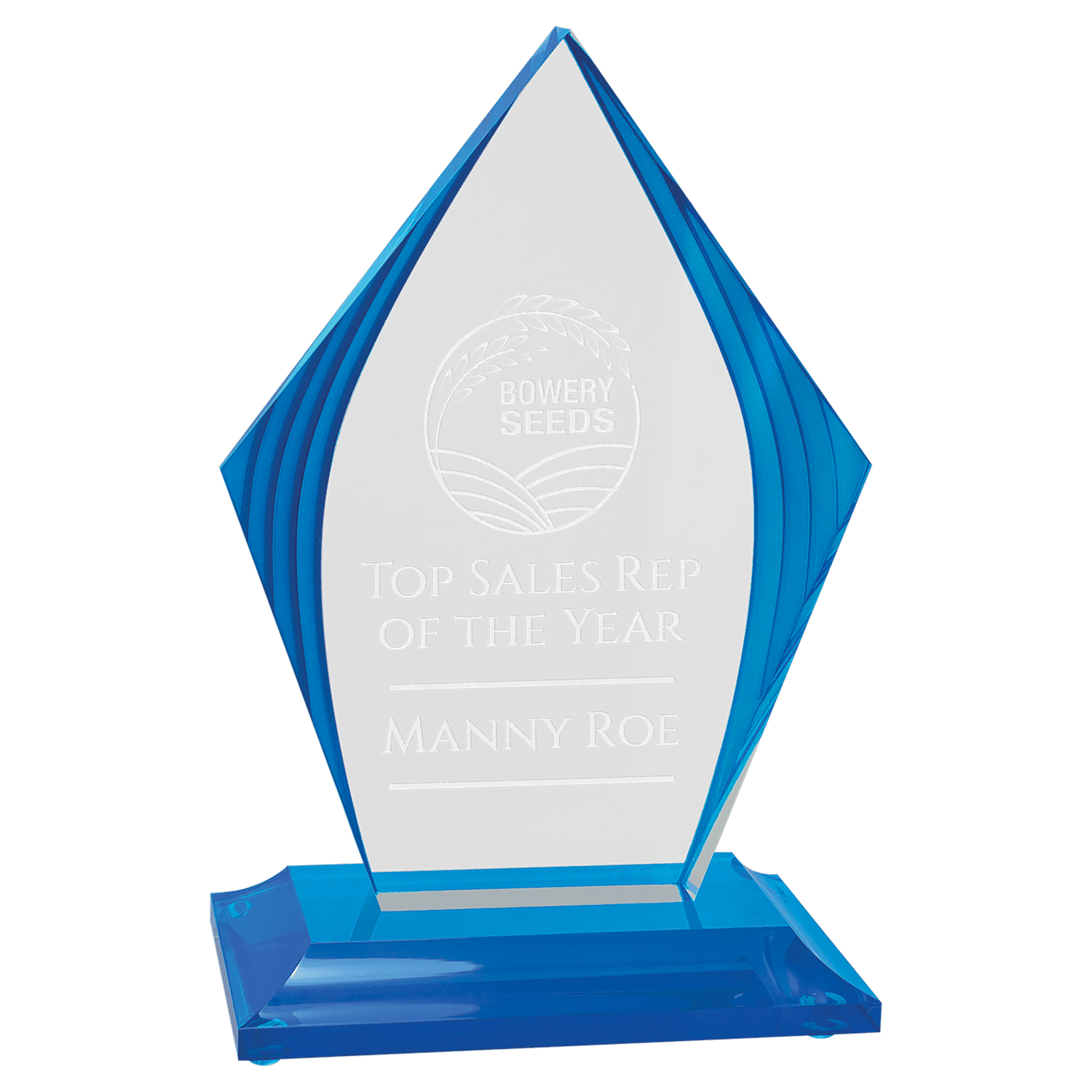 6 3/4" x  9 3/4" Flame Series Acrylic with Blue Accented Upright and Base