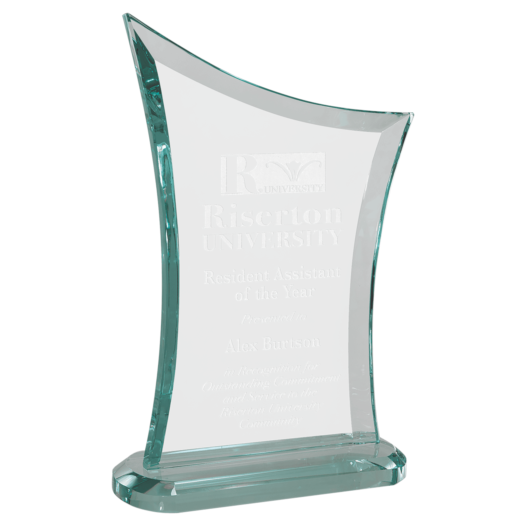 6 3/4" x 9 3/4" Contemporary Jade Glass Award with Oval Shaped Base