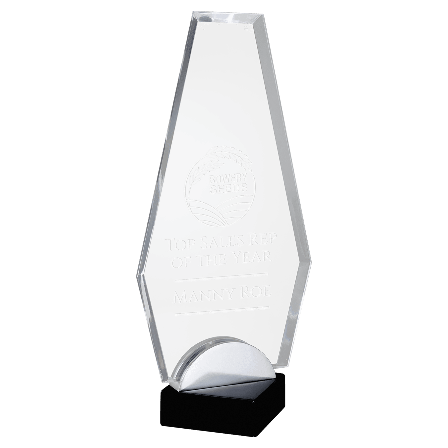 4 1/2" x 7 3/8" Flame Series Acrylic with Black and Silver Metal Base