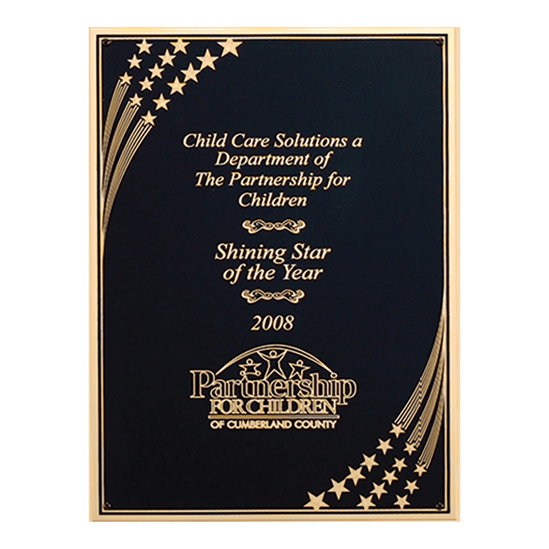 5 1/4" x 8 3/4" Black Laser Engravable Brass Plated Steel with Gold Star Shower Design, Florentine Border and Four Holes