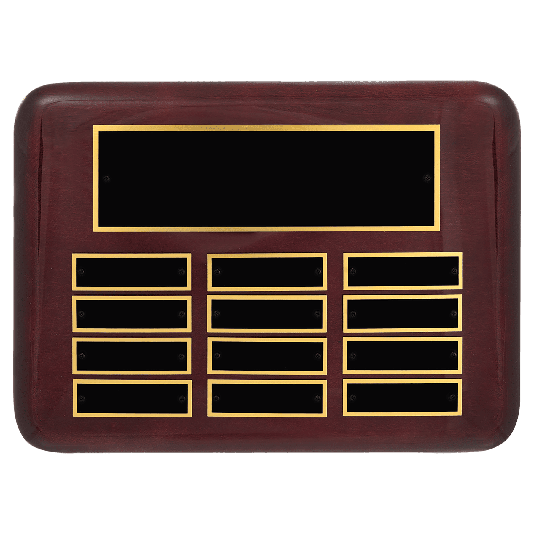 9" x 12"/Plates 7/8" x 2 3/4" Rosewood Piano 12 Plate Perpetual Plaque with Black Brass Plates