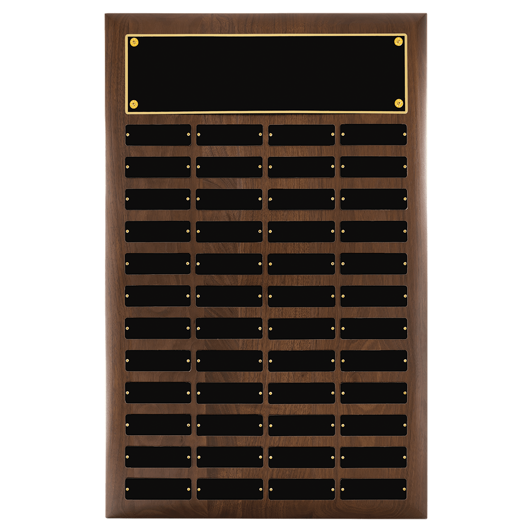 16" x 24"/Plates 1" x 3 1/4" American Walnut 48 Plate Perpetual Plaque with Black Brass Plates
