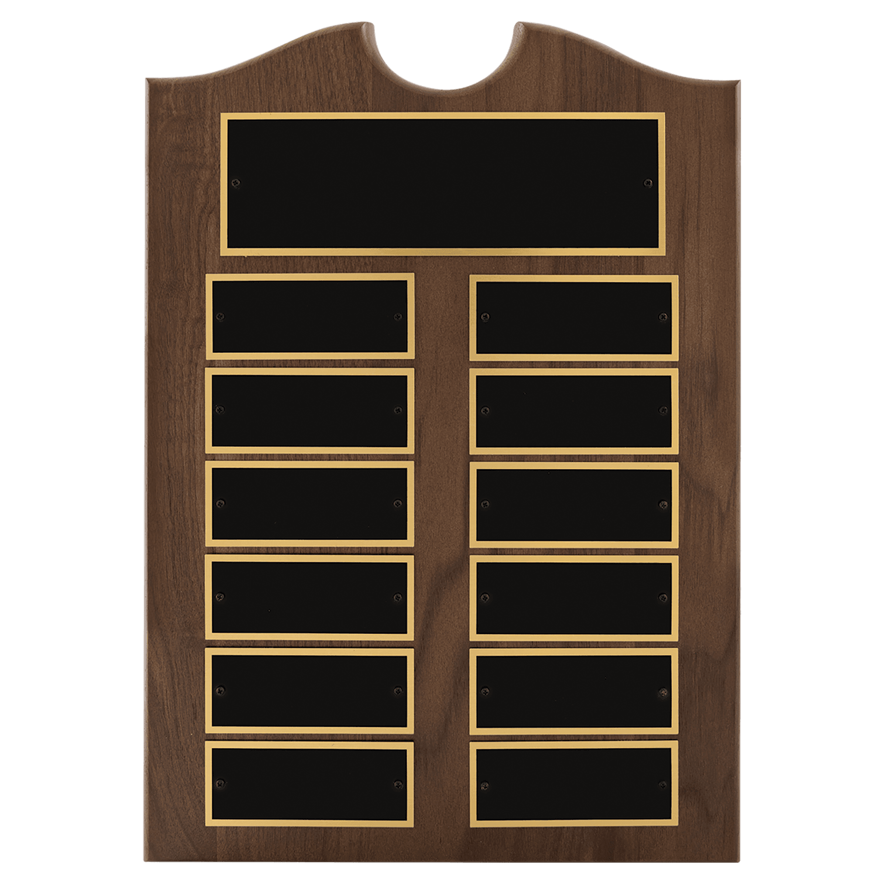 11" x 15"/Plates 1 1/2" x 3 3/4" American Walnut 12 Plate Perpetual Plaque with Black Brass Plates