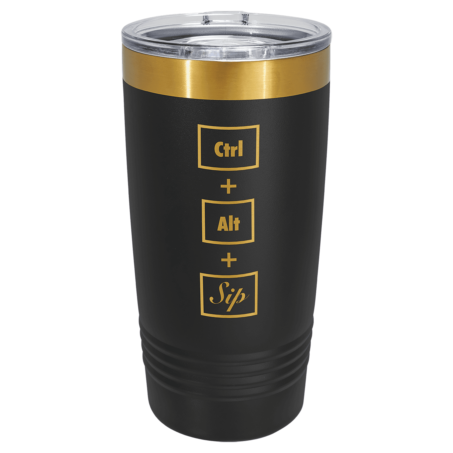 Polar Camel 20 oz. Black/Bright Gold ION-Plated Ringneck Tumbler with Slider Lid