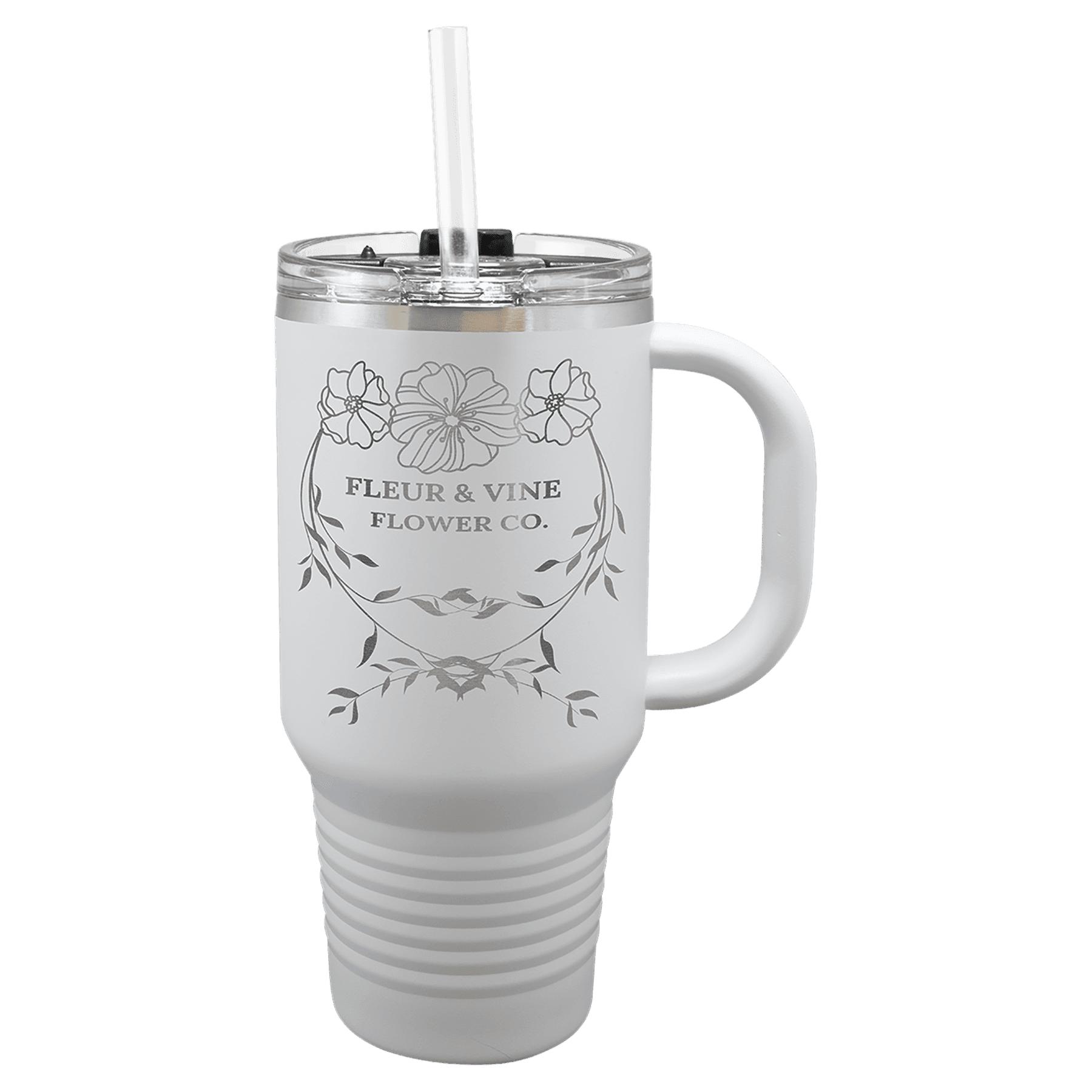 Polar Camel 32 oz. White Travel Mug with Snap Lid and Straw