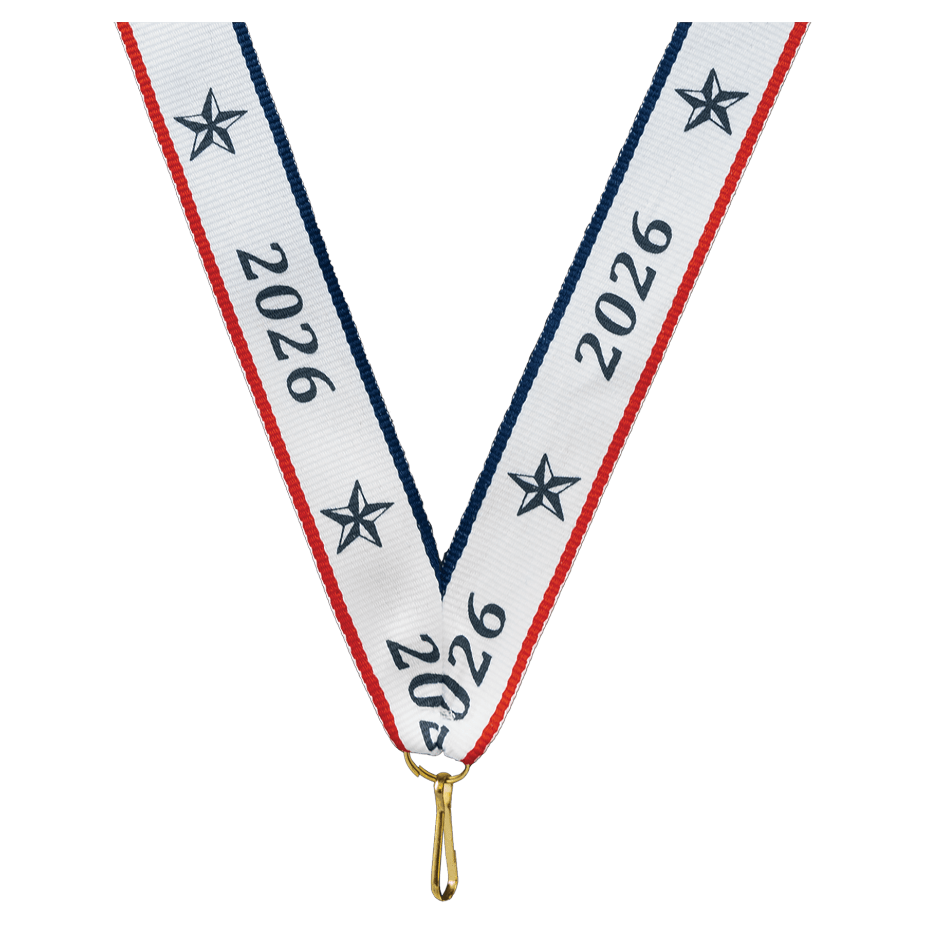 7/8" Red, White & Blue 2026 Neck Ribbon with Snap Clip