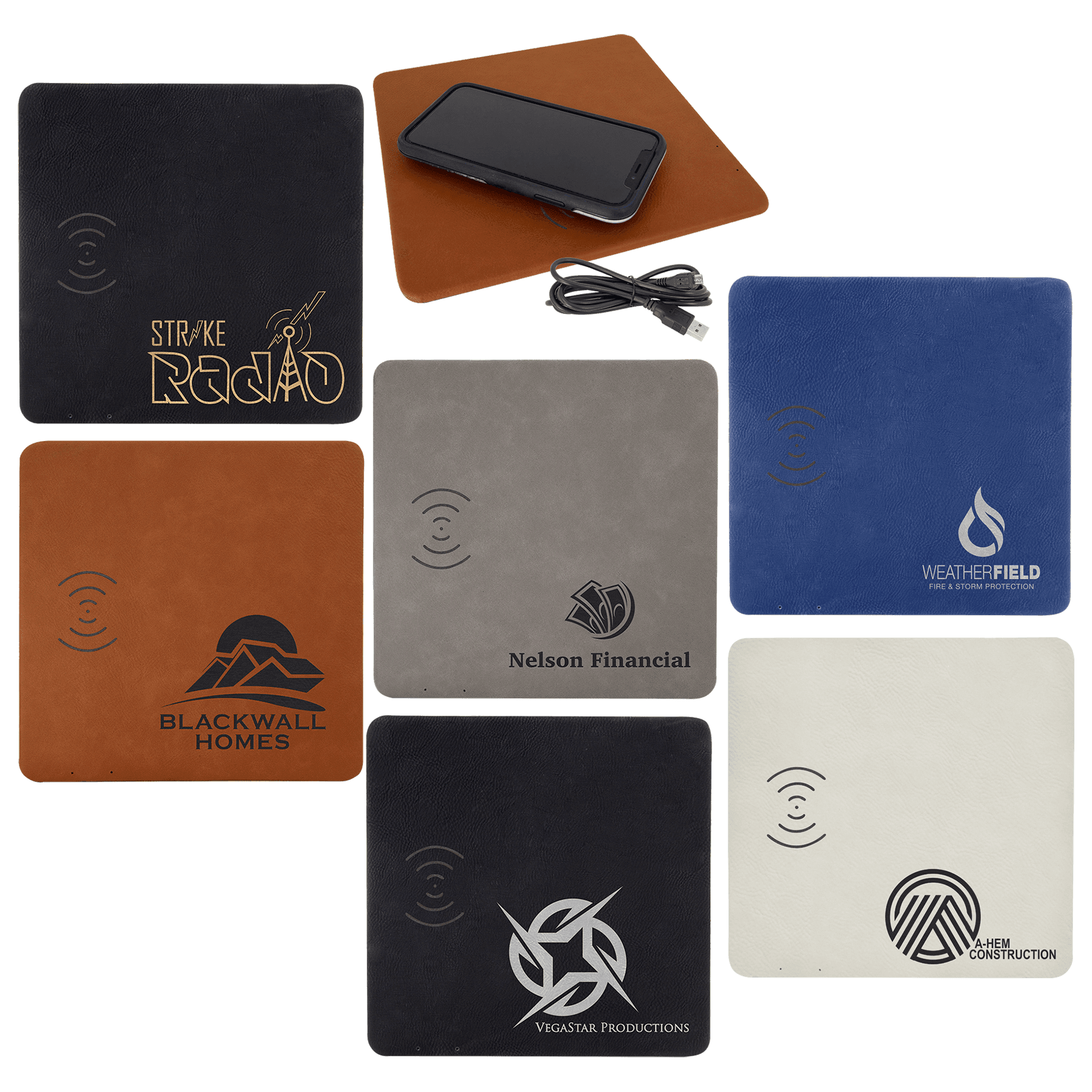 8" x 8" Laserable Leatherette Phone Charging Mat Sample Set