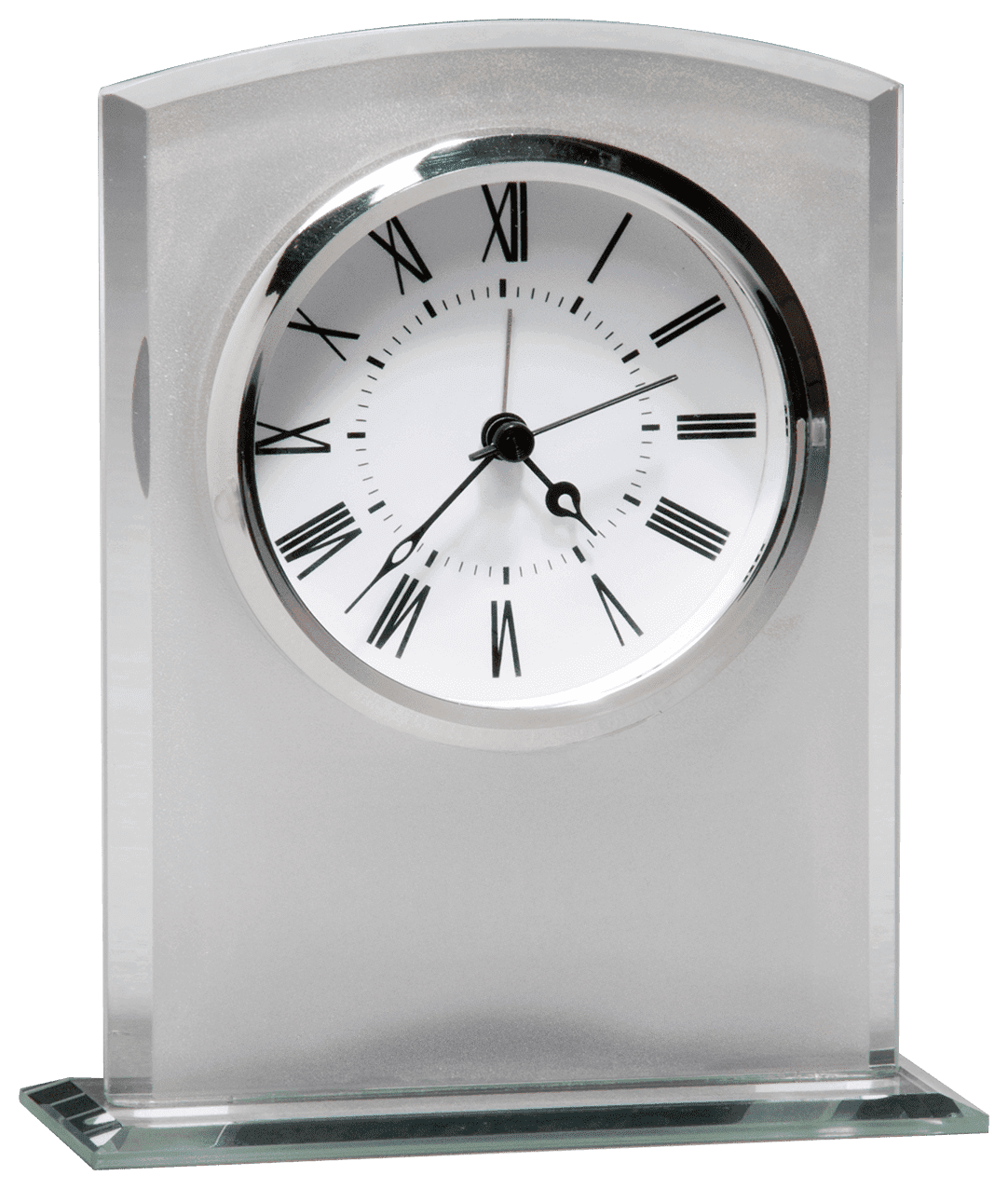5" x 6 1/4" Glass Clock with Frosted Top, Polished Edge and Base no Plate