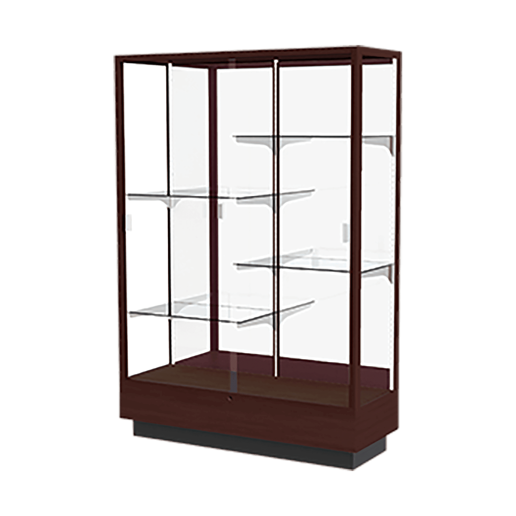 70"H x 48"W x 18"D Java Hardwood, Mirror Back, Heritage Wood Display Case