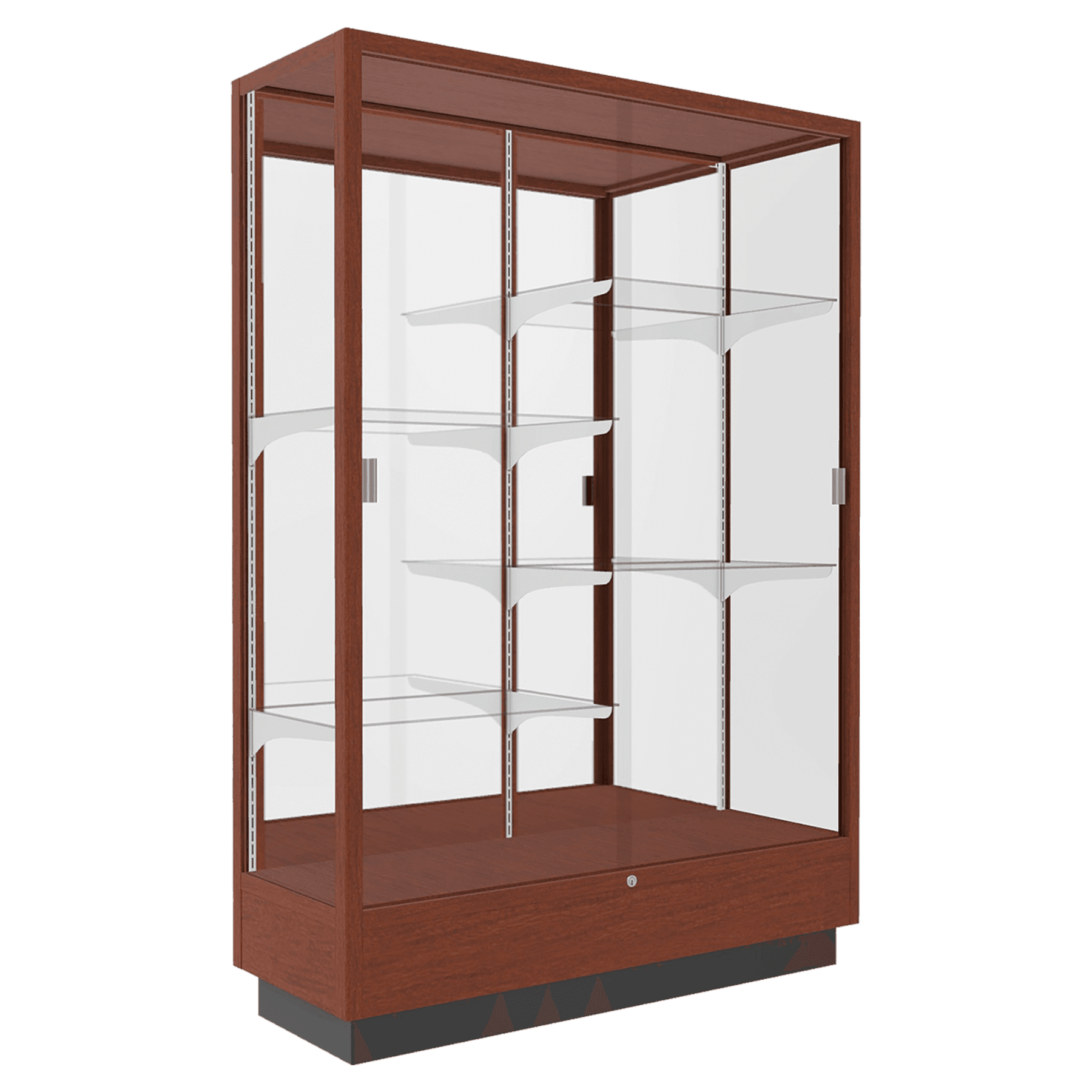 70"H x 48"W x 18"D Caramel Hardwood, Mirror Back, Heritage Wood Display Case