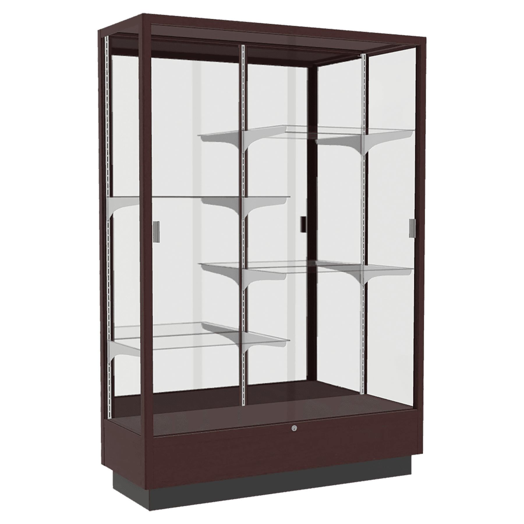 70"H x 48"W x 18"D Modern Cherry Hardwood, Mirror Back, Heritage Wood Display Case