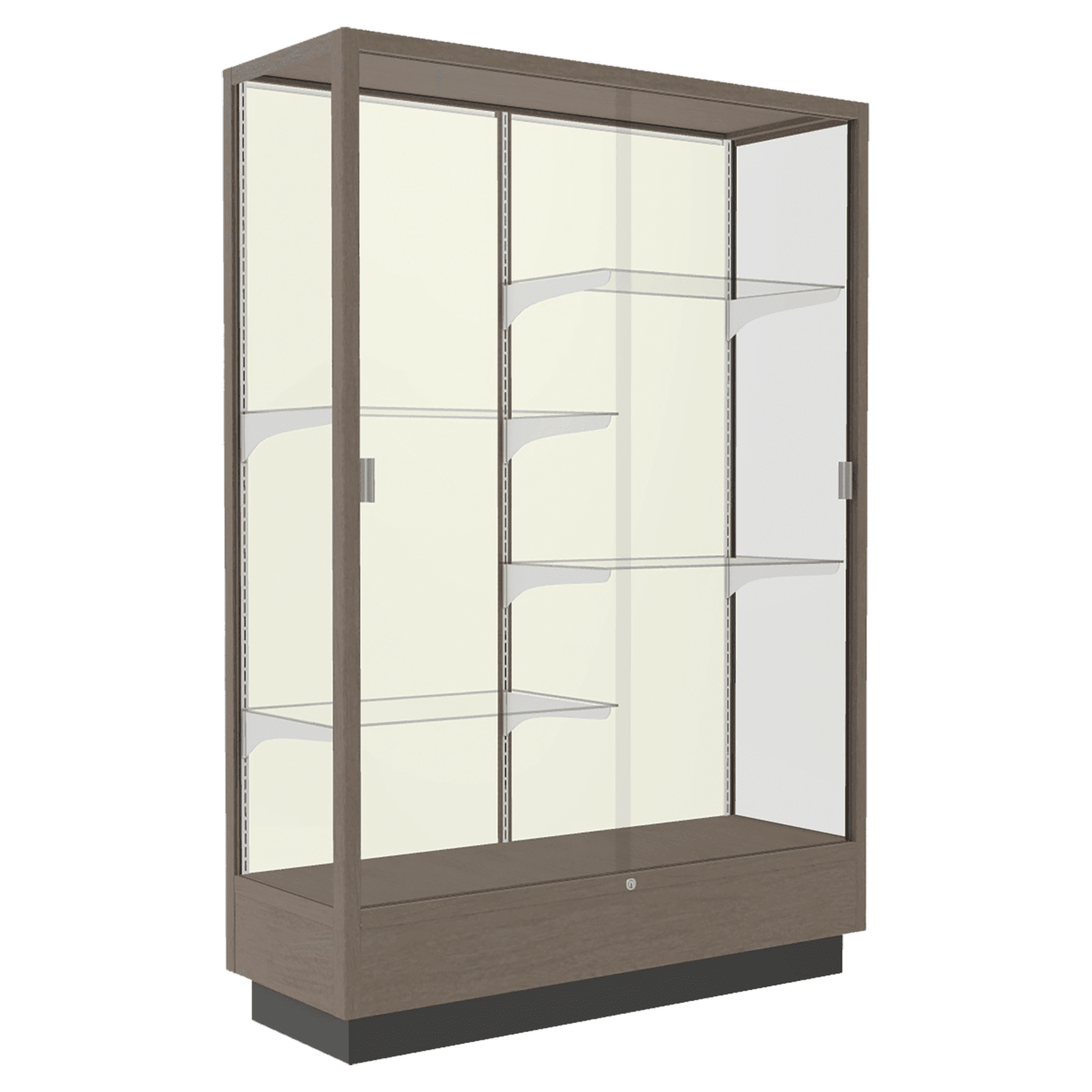 70"H x 48"W x 18"D Driftwood Hardwood, Plaque Fabric Back, Heritage Wood Display Case