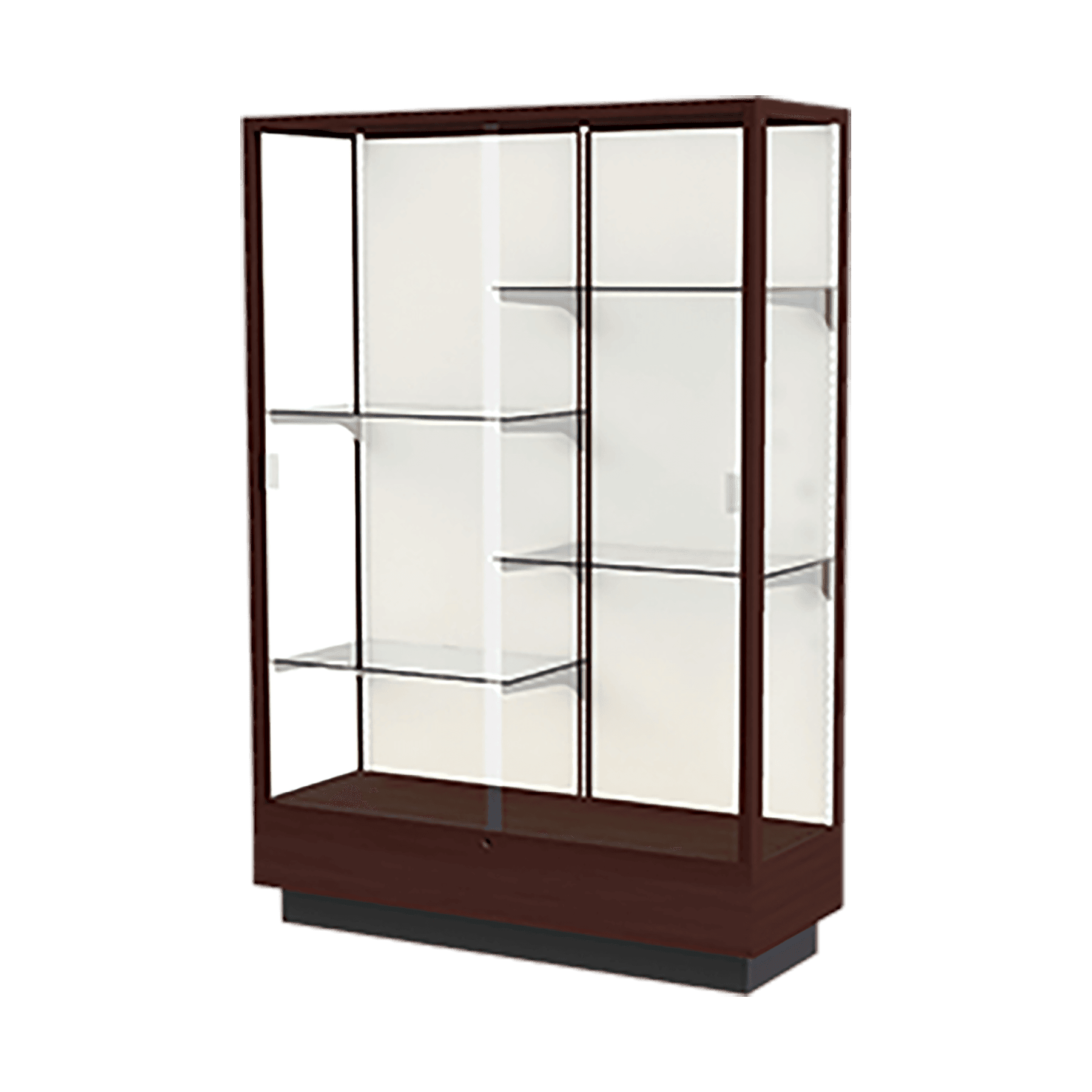 70"H x 48"W x 18"D Java Hardwood, Plaque Fabric Back, Heritage Wood Display Case