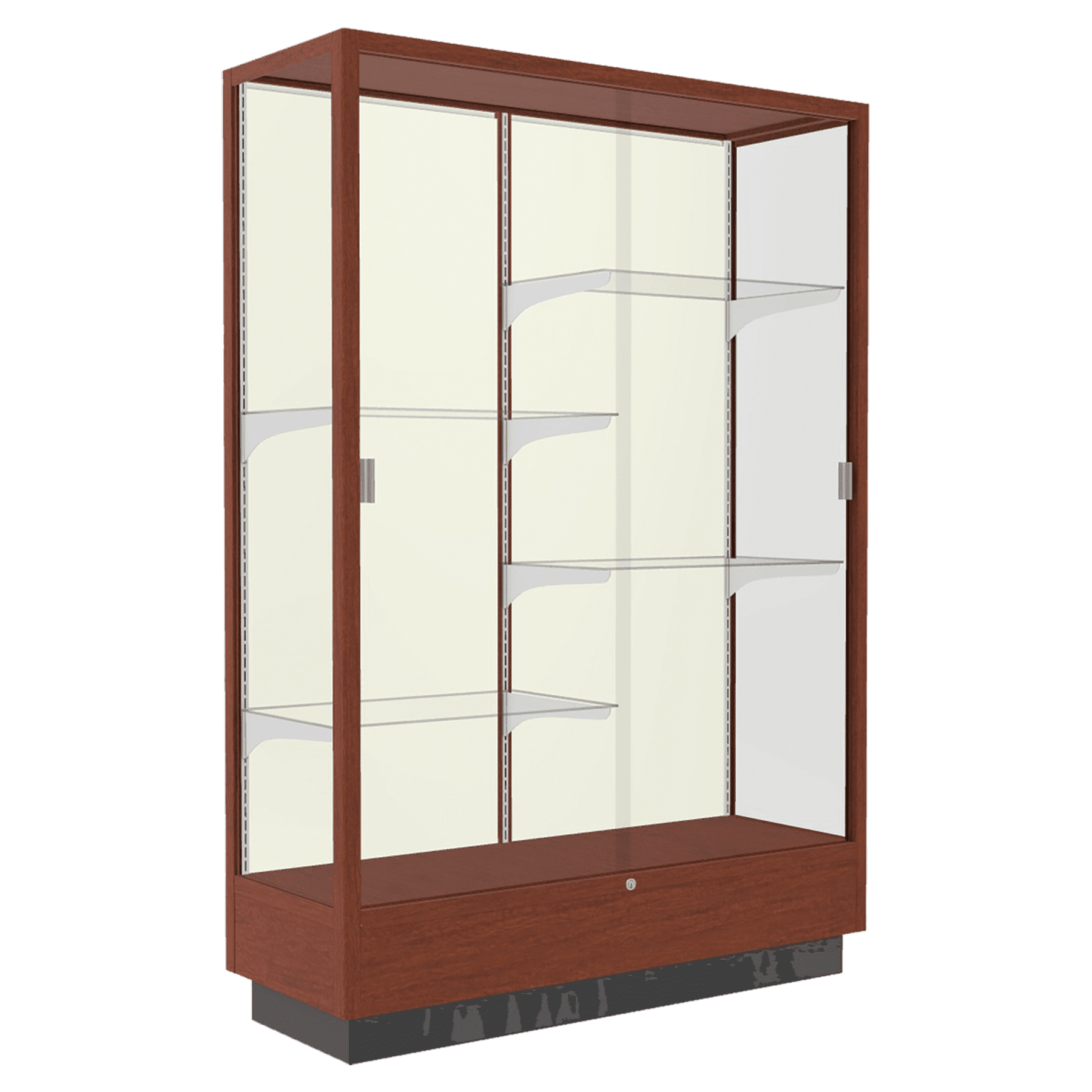 70"H x 48"W x 18"D Caramel Hardwood, Plaque Fabric Back, Heritage Wood Display Case
