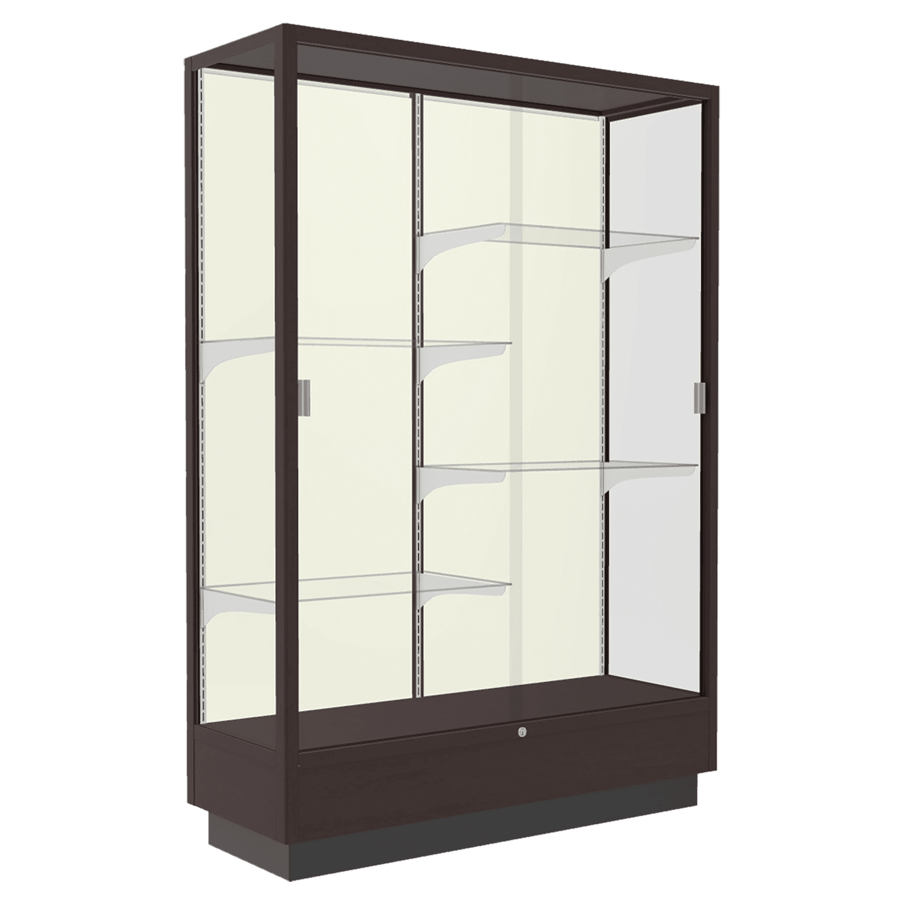 70"H x 48"W x 18"D Modern Cherry Hardwood, Plaque Fabric Back, Heritage Wood Display Case