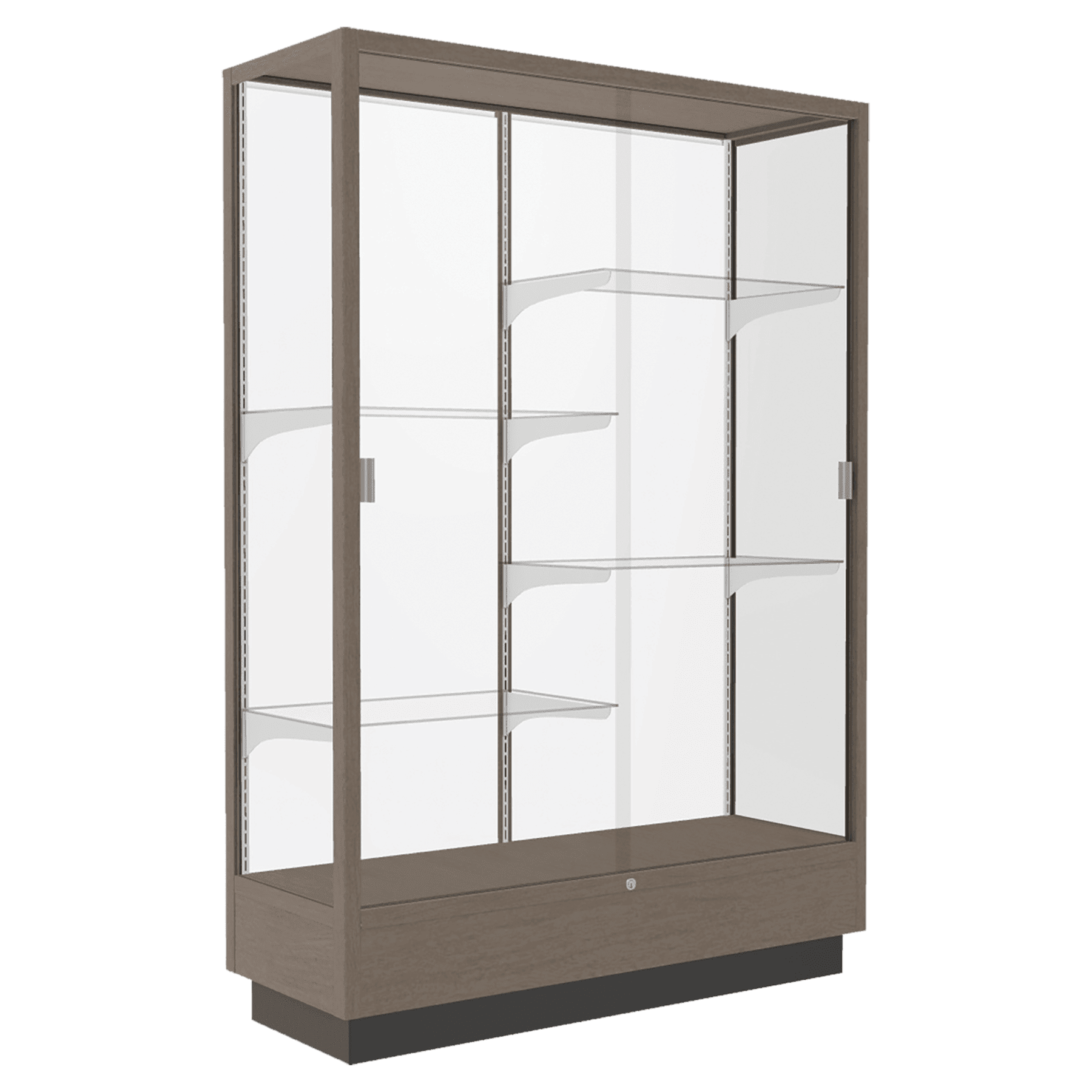 70"H x 48"W x 18"D Driftwood Hardwood, White Back, Heritage Wood Display Case