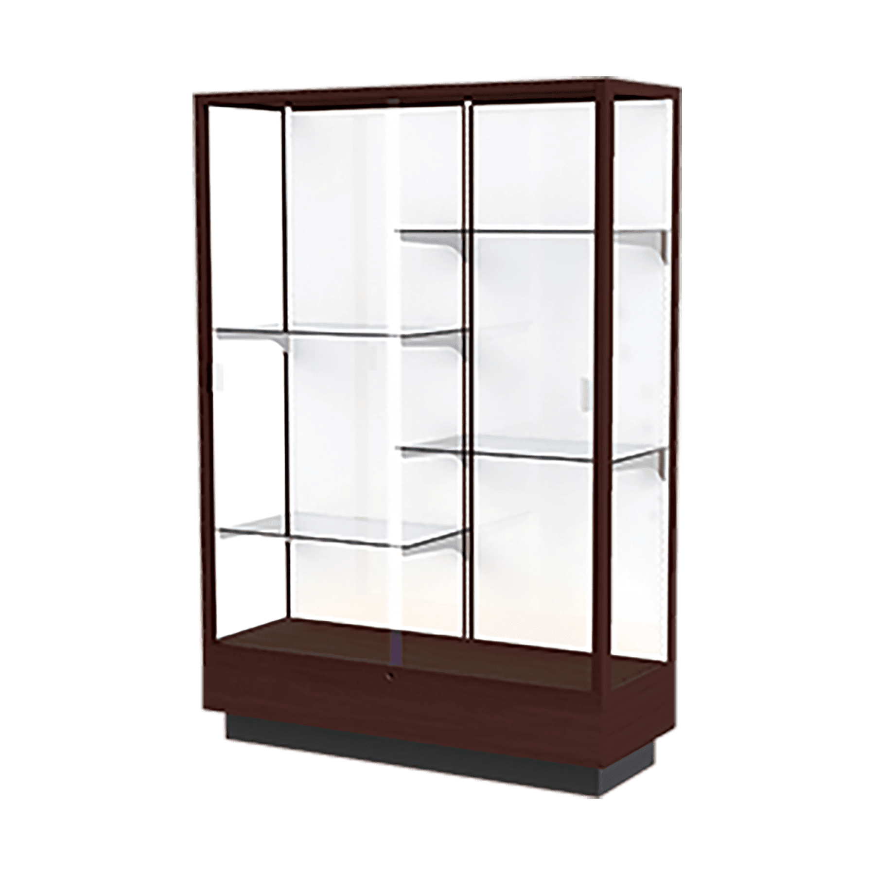 70"H x 48"W x 18"D Java Hardwood, White Back, Heritage Wood Display Case