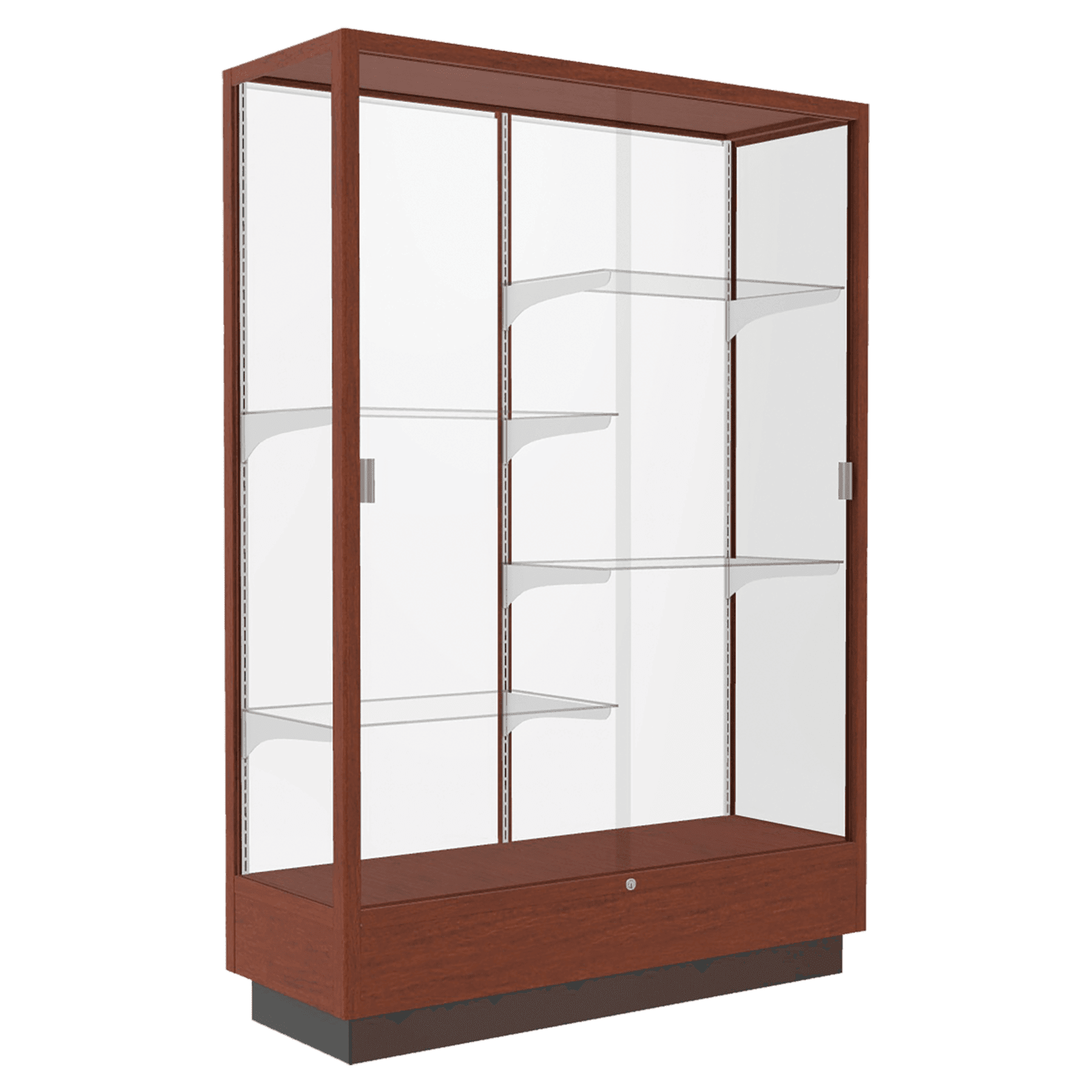 70"H x 48"W x 18"D Caramel Hardwood, White Back, Heritage Wood Display Case