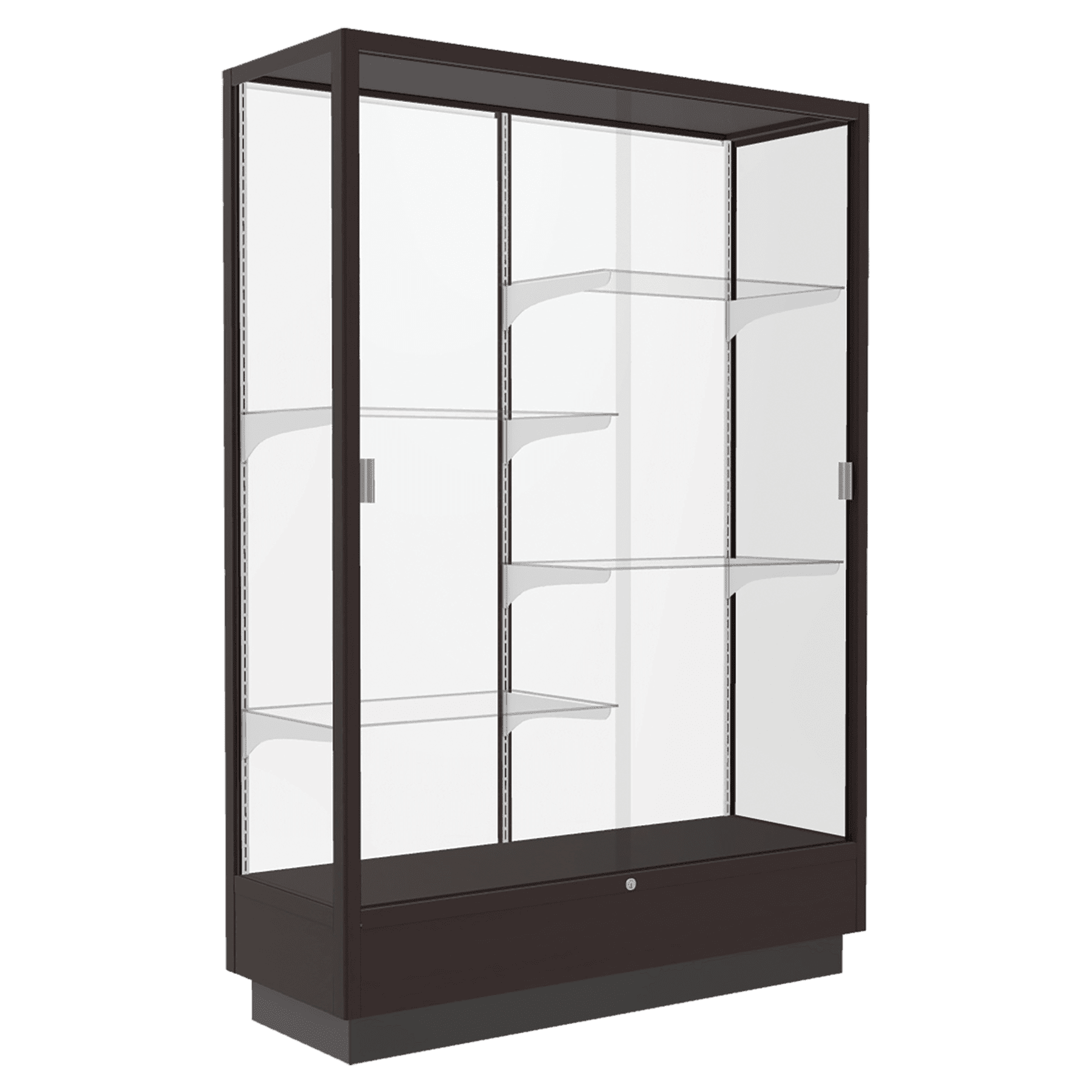 70"H x 48"W x 18"D Urban Walnut Oak Hardwood, White Back, Heritage Wood Display Case