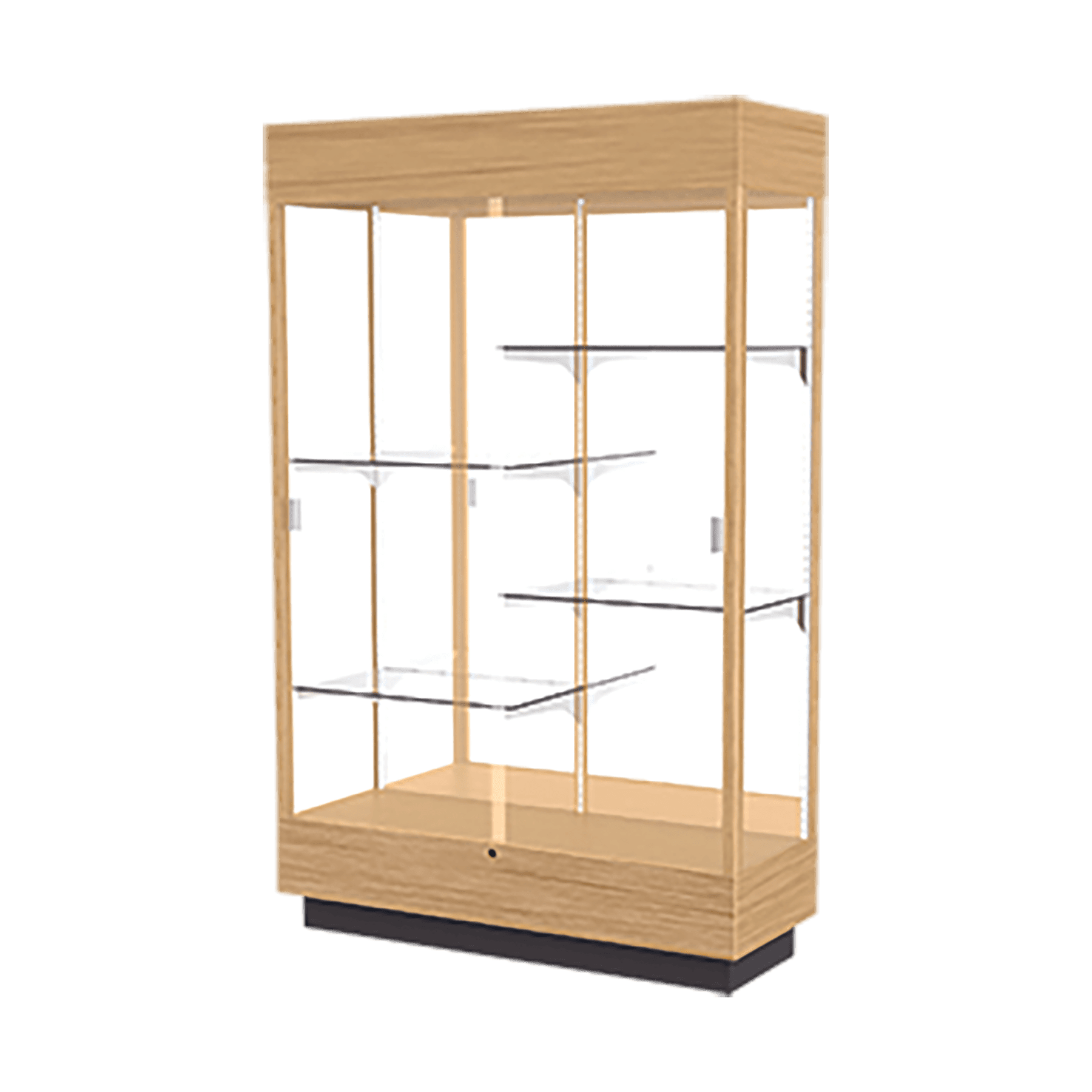 76"H x 48"W x 18"D Natural Maple Hardwood, Mirror Back, Lighted, Heritage Wood Display Case