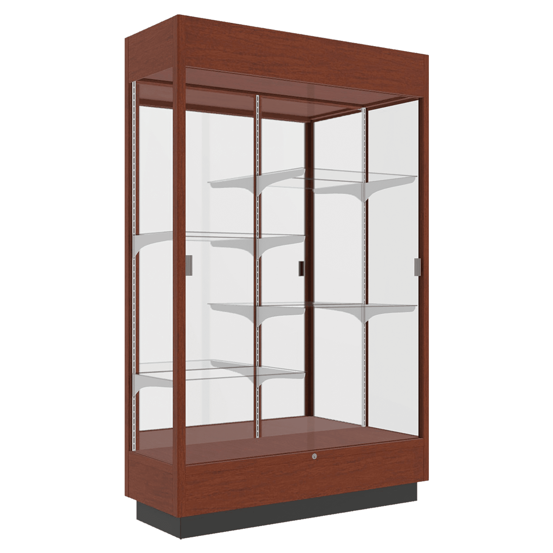 76"H x 48"W x 18"D Caramel Hardwood, Mirror Back, Lighted, Heritage Wood Display Case