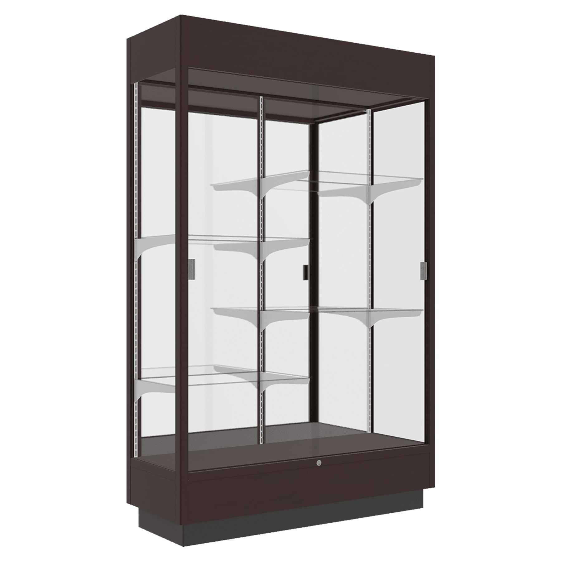 76"H x 48"W x 18"D Modern Cherry Hardwood, Mirror Back, Lighted, Heritage Wood Display Case