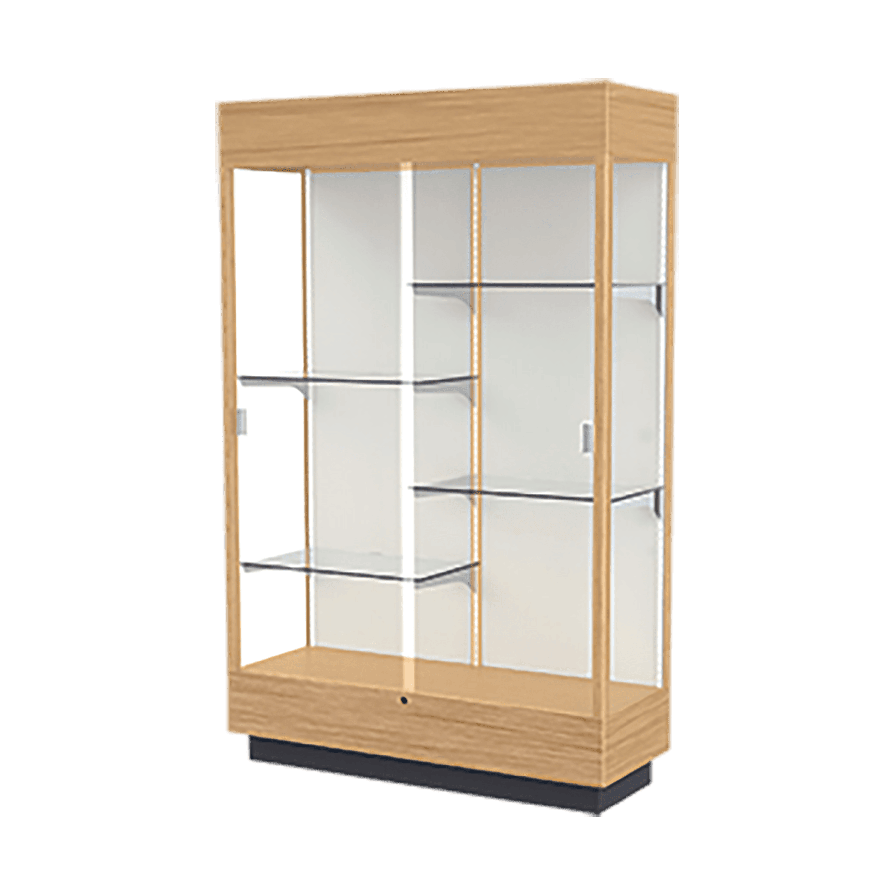 76"H x 48"W x 18"D Natural Maple Hardwood, Plaque Fabric Back, Lighted, Heritage Wood Display Case