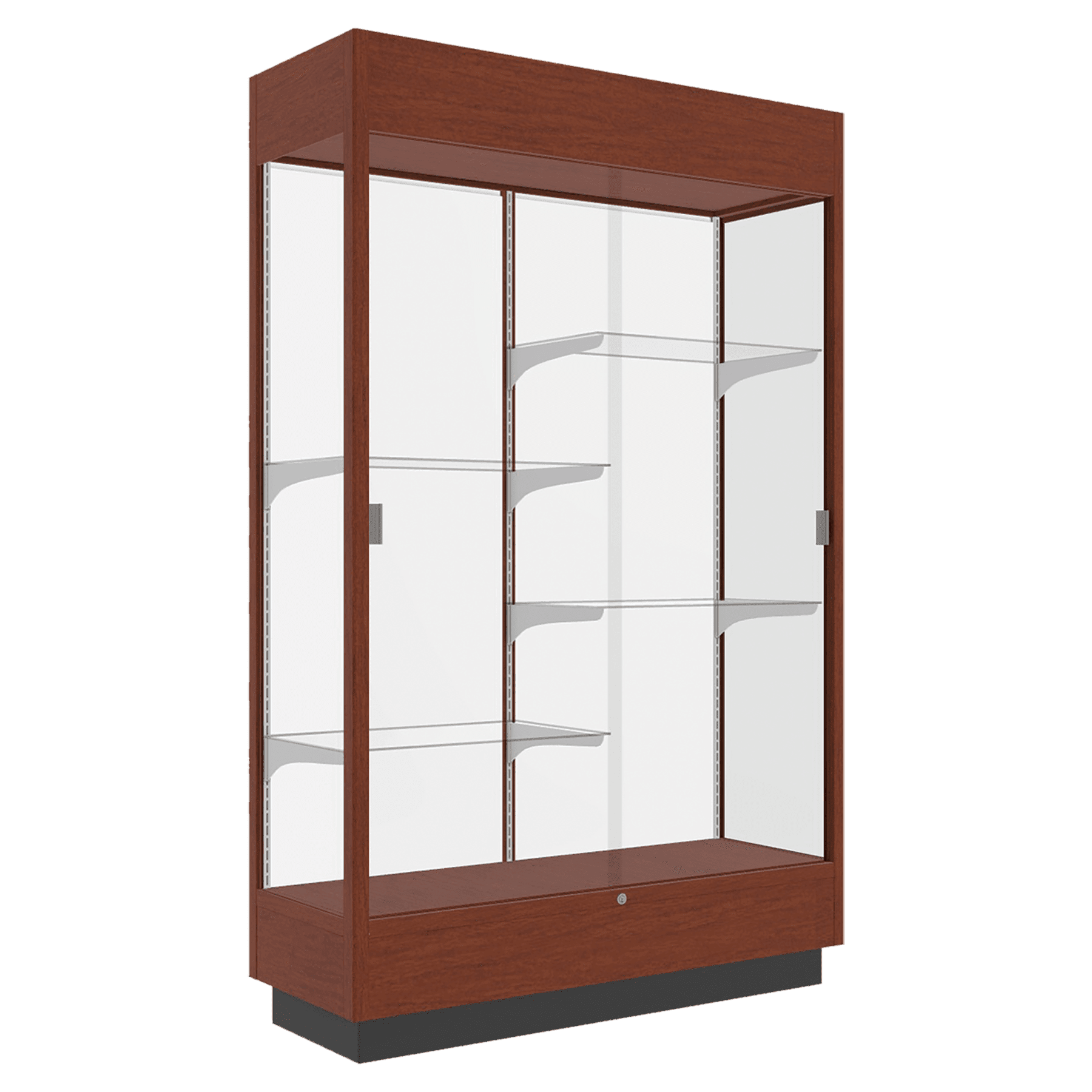 76"H x 48"W x 18"D Caramel Hardwood, White Back, Lighted, Heritage Wood Display Case