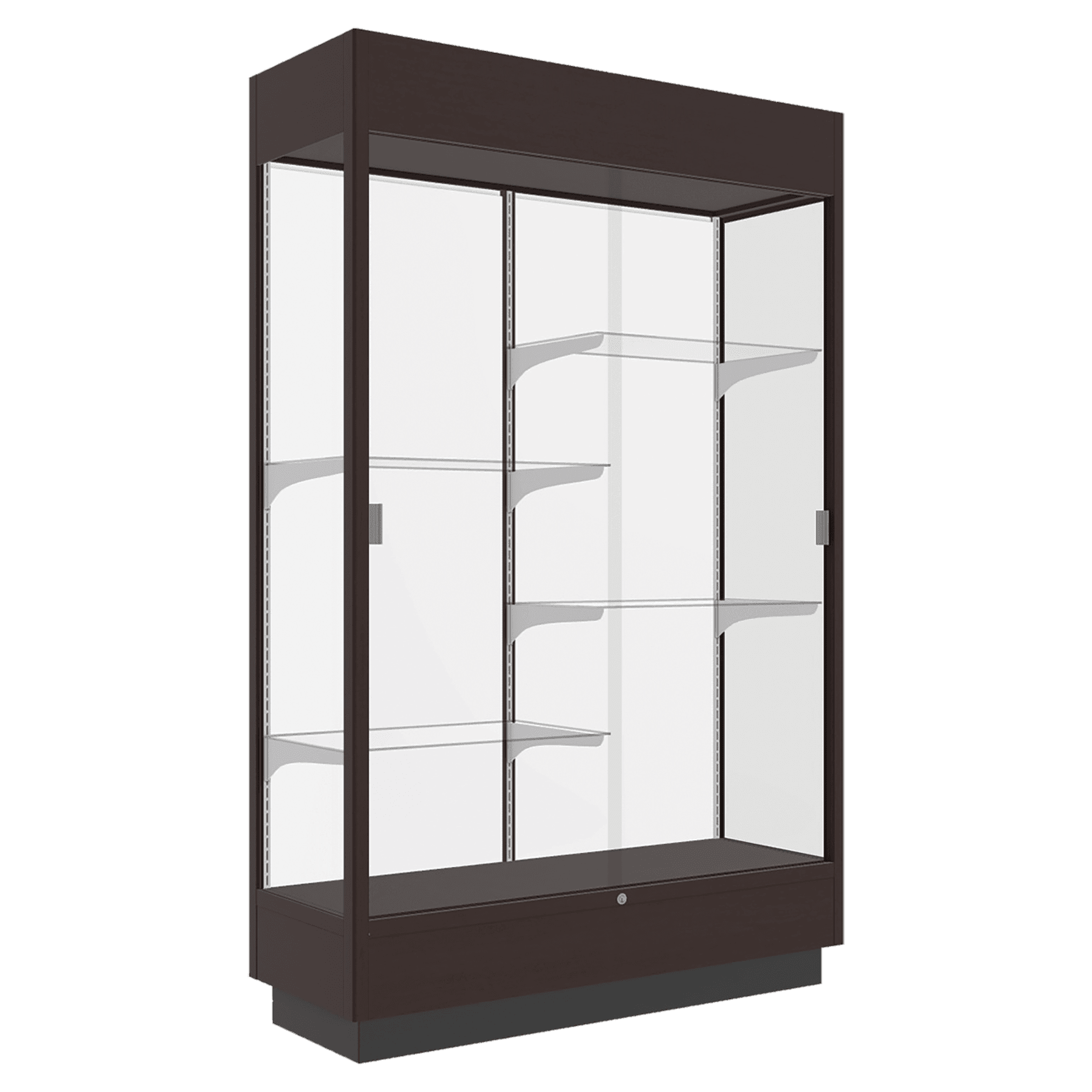 76"H x 48"W x 18"D Modern Cherry Hardwood, White Back, Lighted, Heritage Wood Display Case