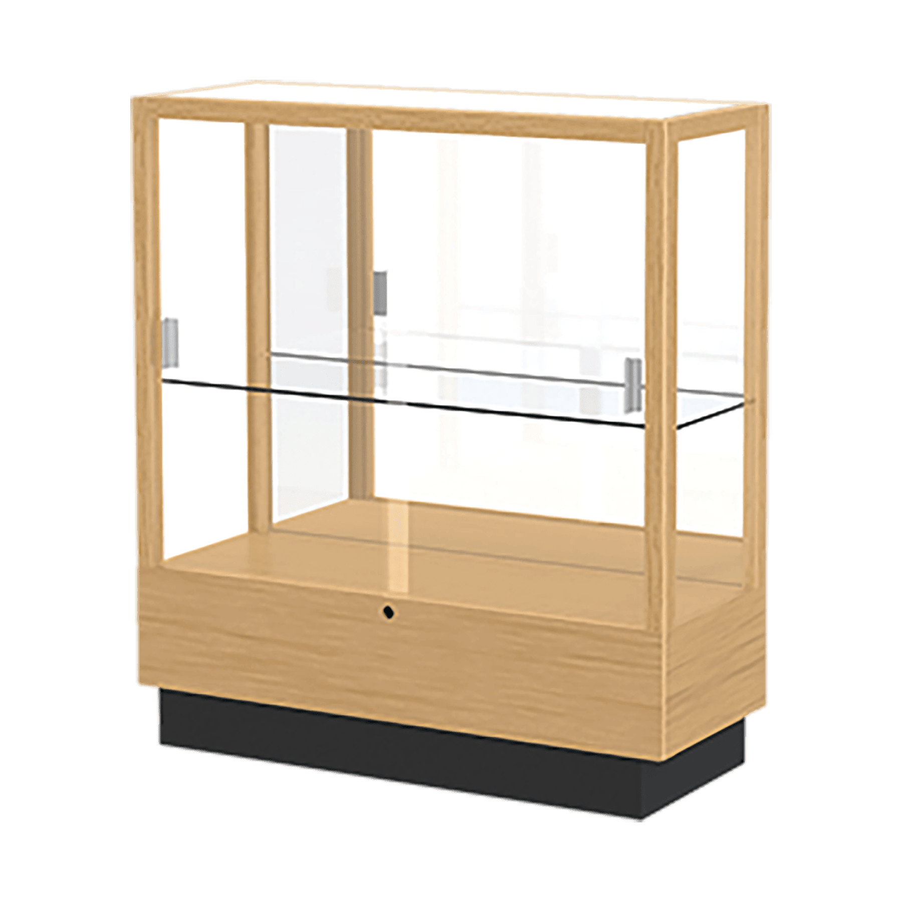 40"H x 36"W x 14"D Natural Maple Hardwood, Mirror Back, Heritage Wood Display Case